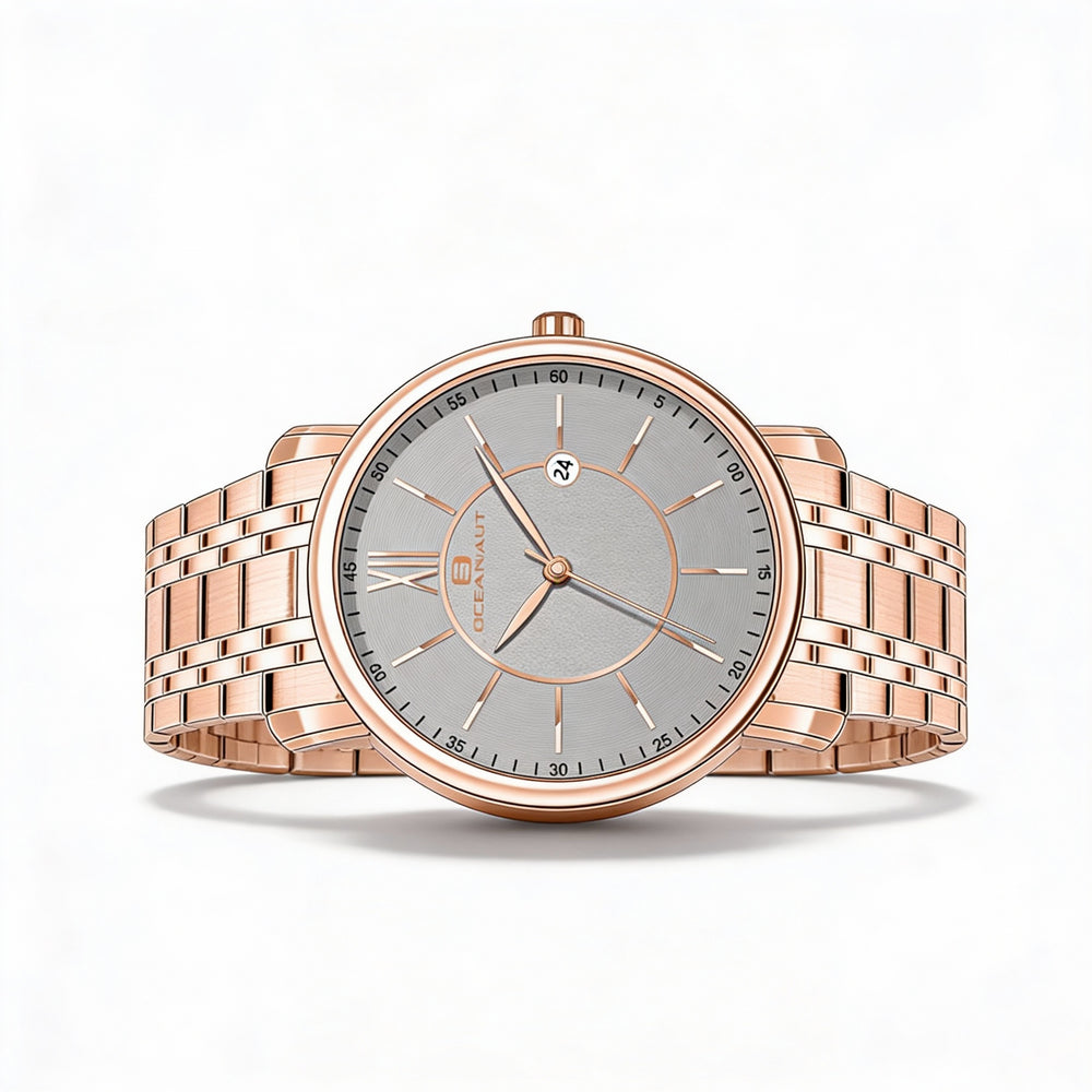 Reloj Oceanaut para hombre con pulsera y caja de acero inoxidable gris, movimiento de cuarzo, resistente al agua.