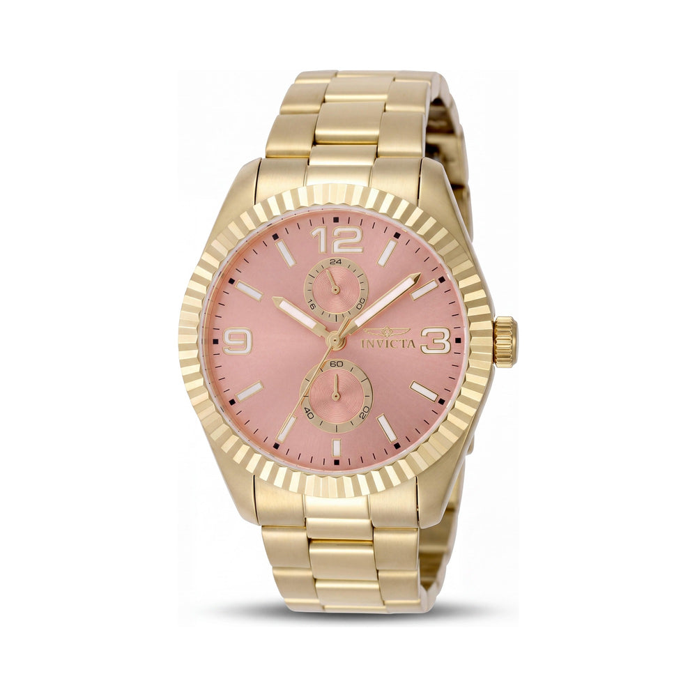 Reloj de pulsera de cuarzo unisex Invicta Specialty 49531, caja de acero inoxidable dorado, esfera de oro rosa, 43 mm