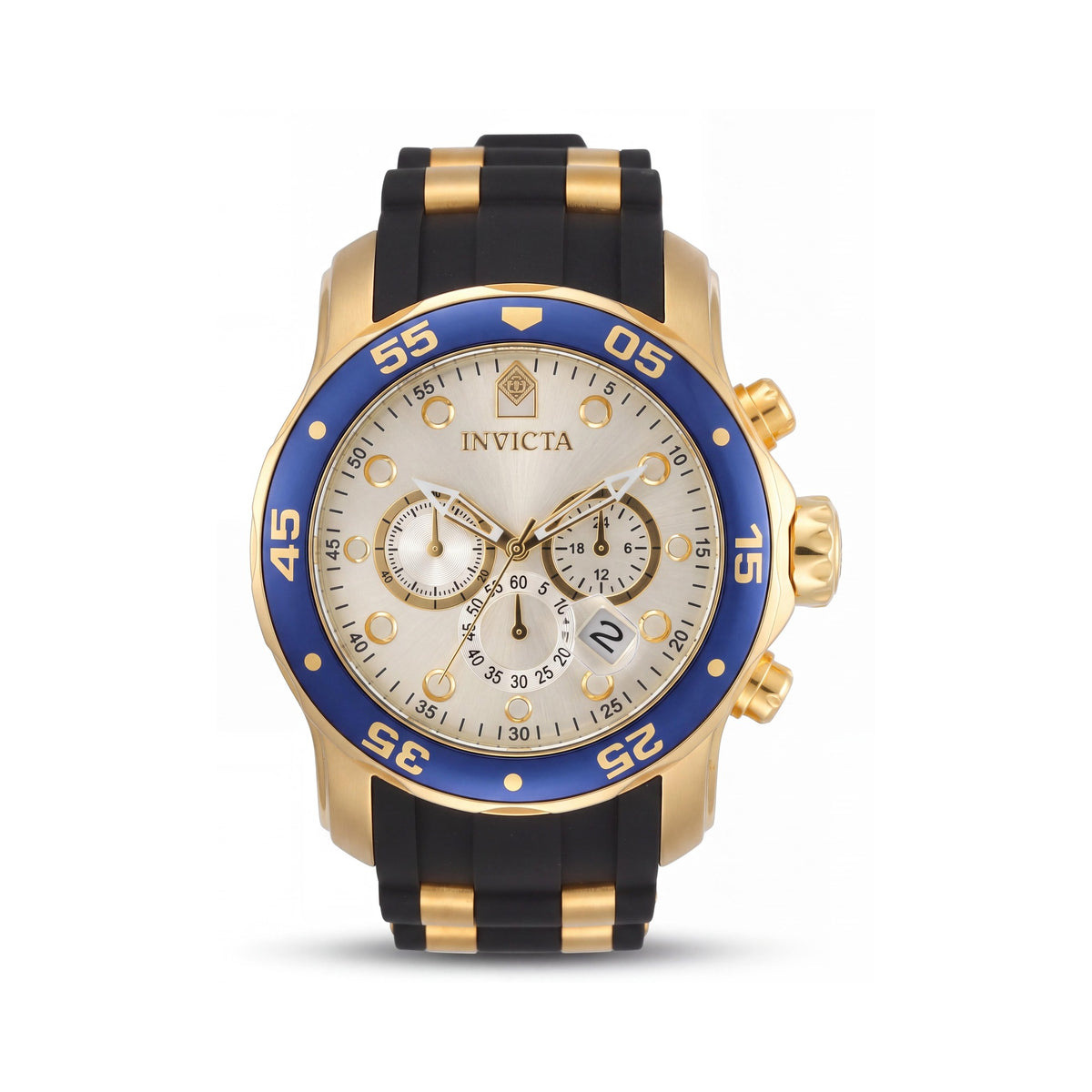Invicta Pro Diver Reloj de buceo cronógrafo para hombre, de acero inoxidable tono dorado con caucho negro y bisel azul, 48 mm, Photo 1
