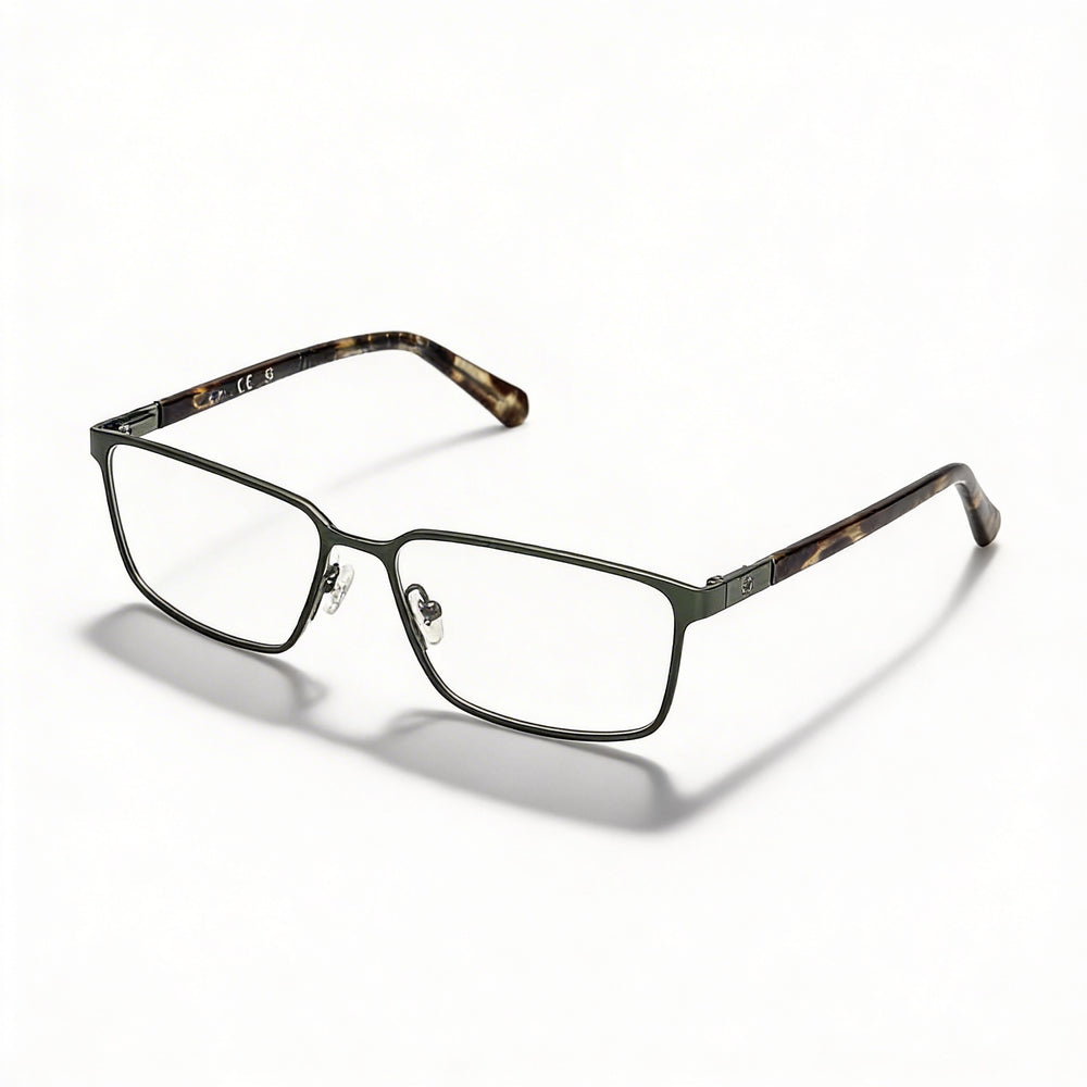 Guess Gu50244 Men's Metal Frame Eyewear with Polycarbonate Lenses, Matte & Shiny Dark Green, 57-16-145