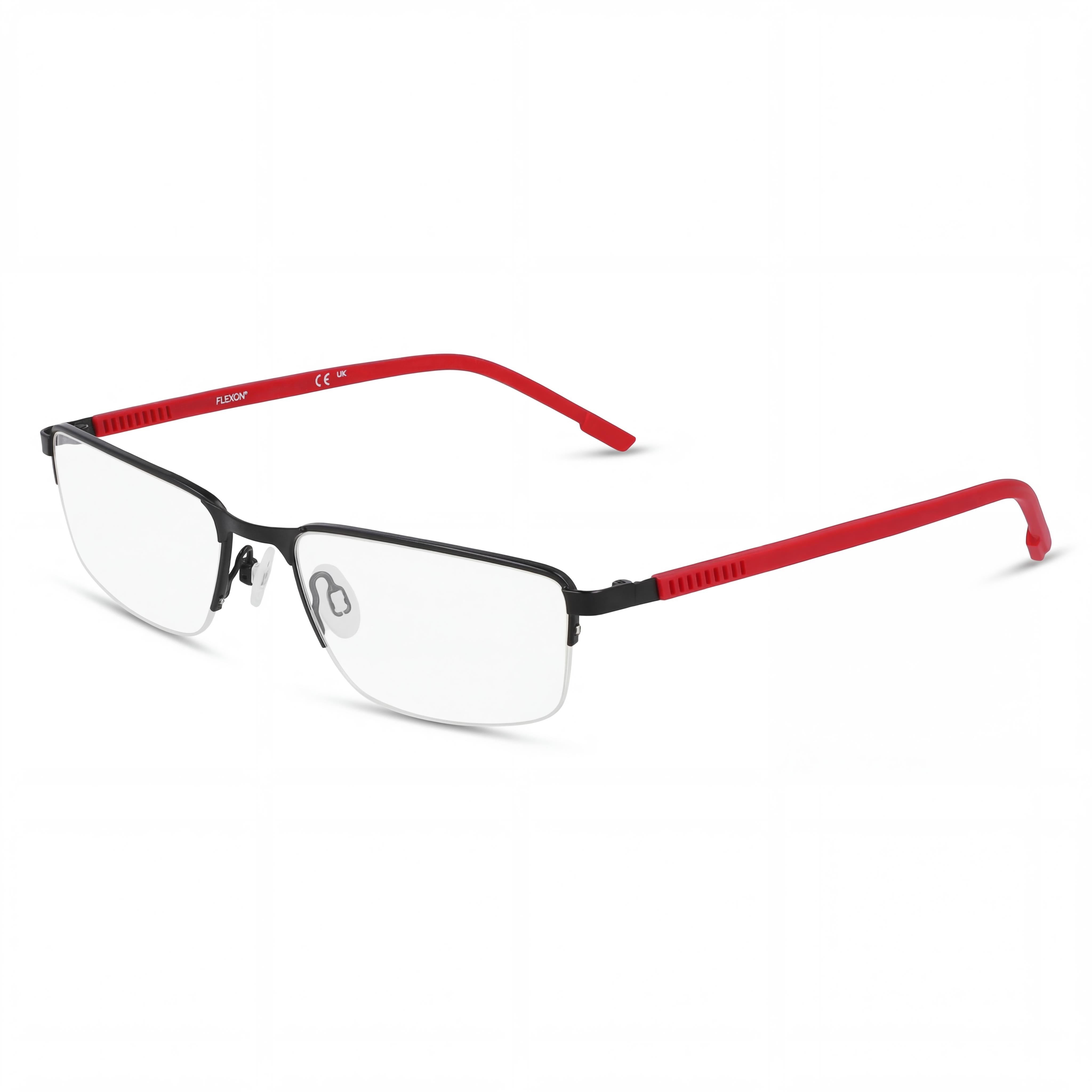Flexon Modern Unisex Optical Frames in Satin Black Crimson, Flexon Material, with Polycarbonate Lenses, 54mm Lens Width, Photo 1