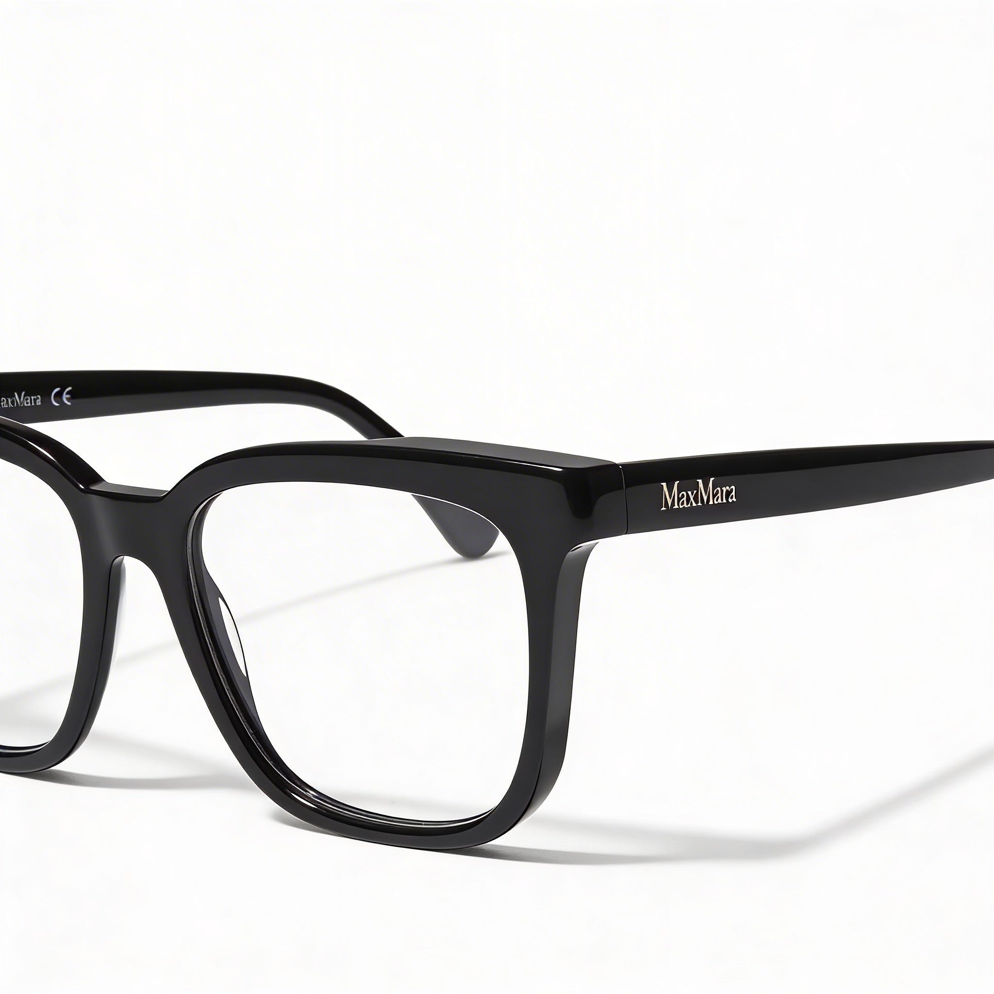 Gafas MaxMara modernas para mujer con montura de plástico negro brillante y lentes transparentes, talla 51-16-140, Photo 1