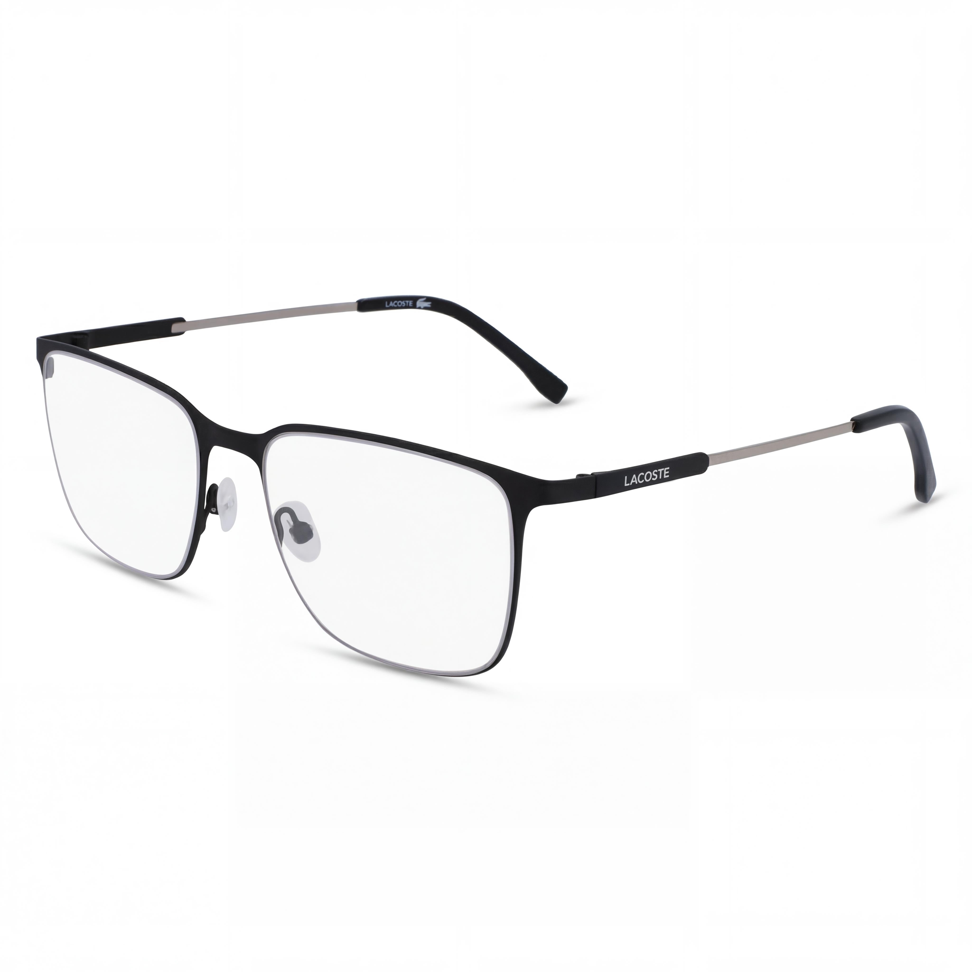 Gafas oftálmicas casuales Lacoste para hombre con montura negra mate y lentes de plástico transparentes 55-18-145, Photo 1