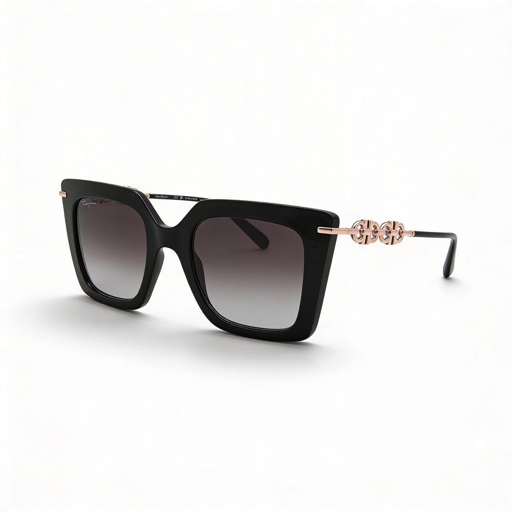 Gafas de sol no polarizadas Ferragamo SF1041S para mujer, de aleación de acero negro, diseño de mariposa, gris degradado, 51 mm