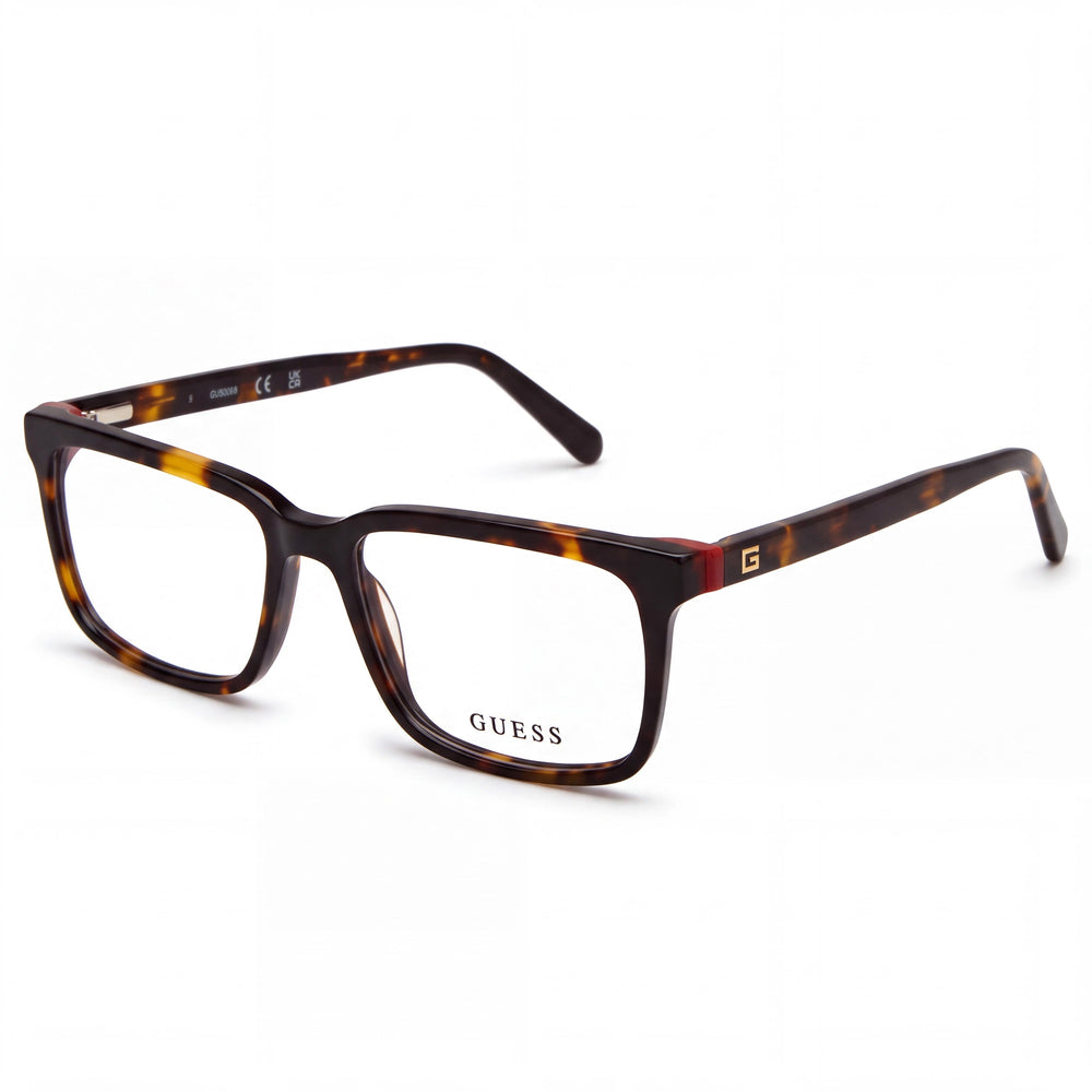GUESS 50068 Men's Dark Havana Plastic Frame Eyeglasses 52mm with Clear Demo Lenses - Prescription Ready