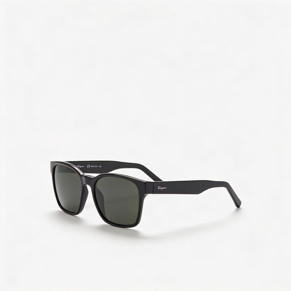 Gafas de sol unisex Salvatore Ferragamo SF959S cuadradas de plástico, color negro y plateado, lentes verdes no polarizadas con protección UV 100%, 55 mm