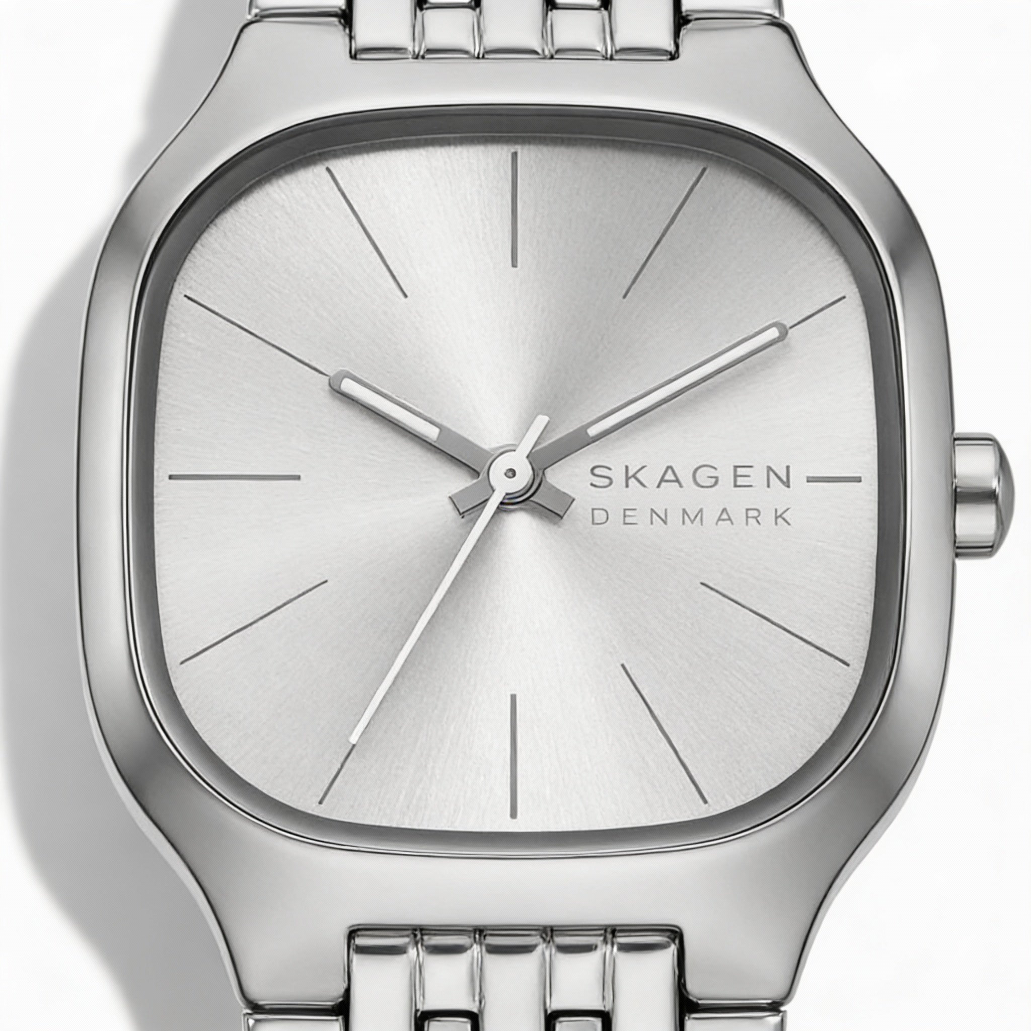 Skagen Mellem Lille Women's Soft-Square Silver Stainless Steel Scratch-Resistant Watch with Gold Sunray Dial and 28mm Case