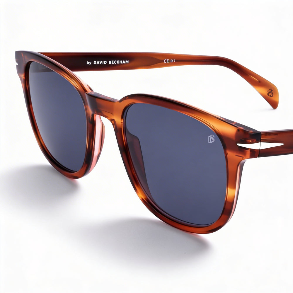 David Beckham Db 1062/S Unisex Acetate Brown Horn Blue Frame Brown Horn Polycarbonate UV Protection 52mm