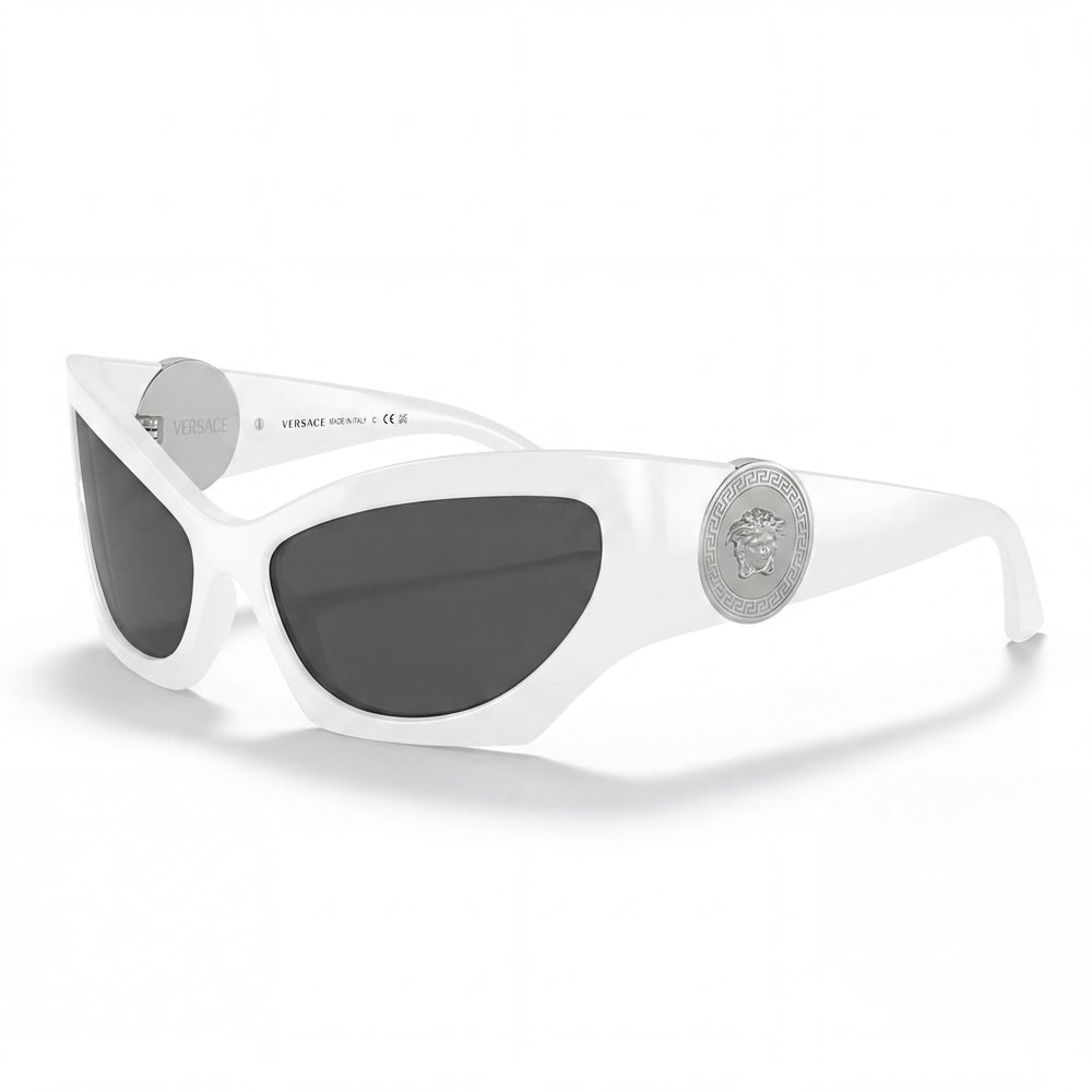 Gafas de sol clásicas Versace para mujer con montura de acetato blanco y lentes grises con protección UV, 60 mm