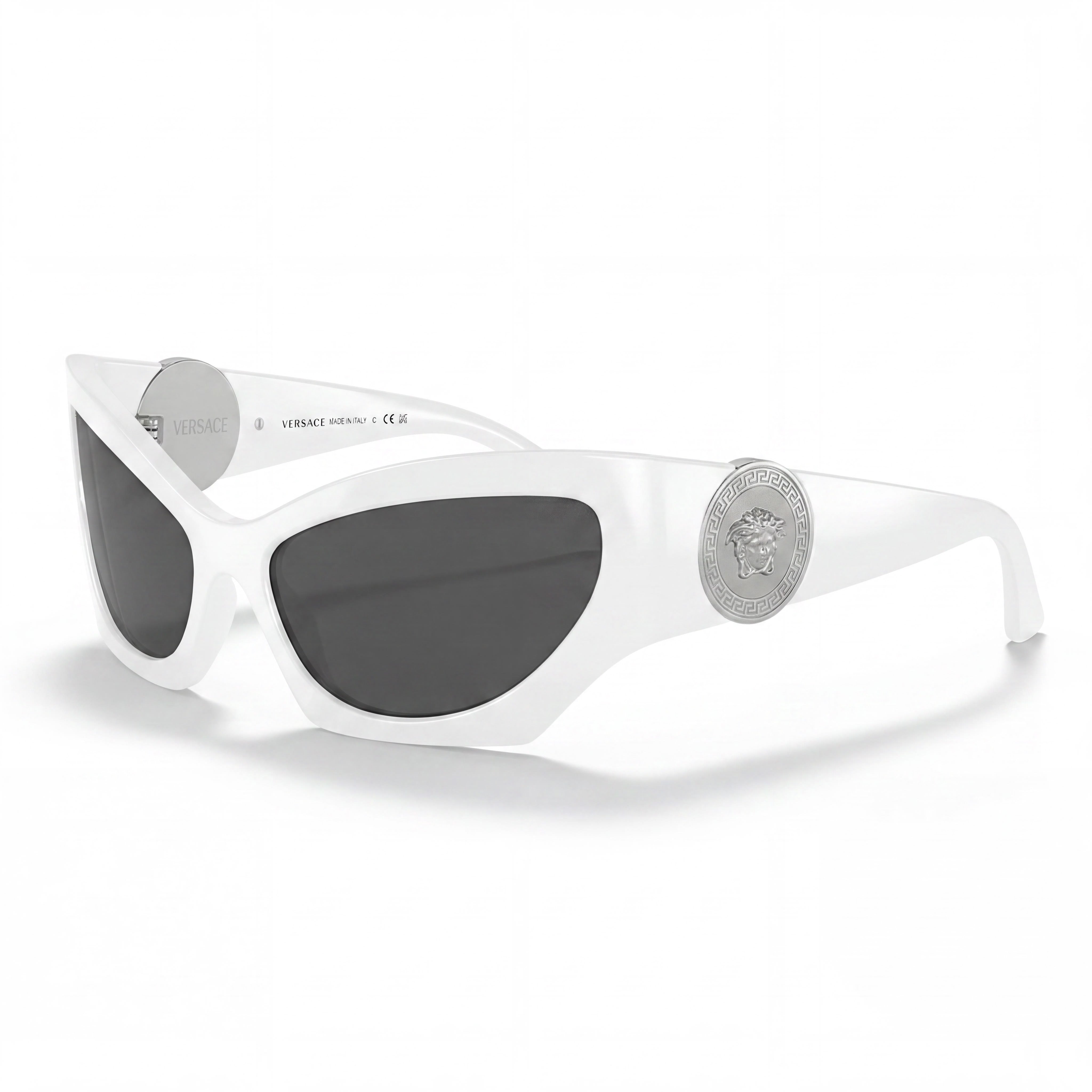 Gafas de sol clásicas Versace para mujer con montura de acetato blanco y lentes grises con protección UV, 60 mm, Photo 1