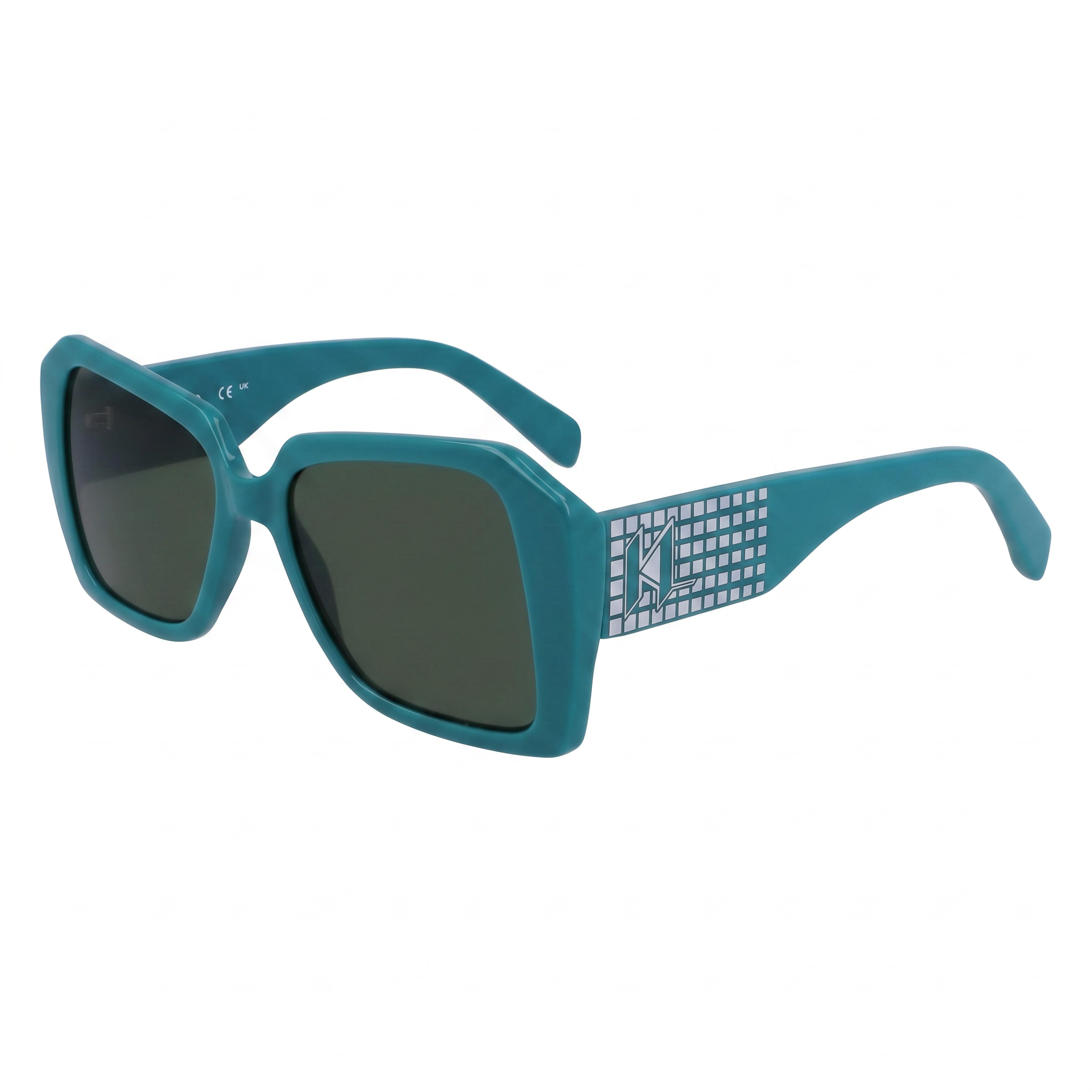 KARL LAGERFELD Kl6140s Women's Injected Square Sunglasses, Metallic Grey Frame with Green UV Protected Lenses, Size 53, Photo 1