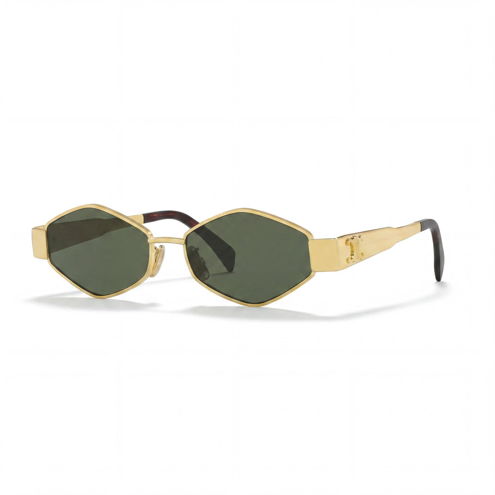 Gafas de sol Celine de mujer Triomphe de metal CL40254U geométricas de metal dorado con lentes verdes, 100% protección UV, 54 mm