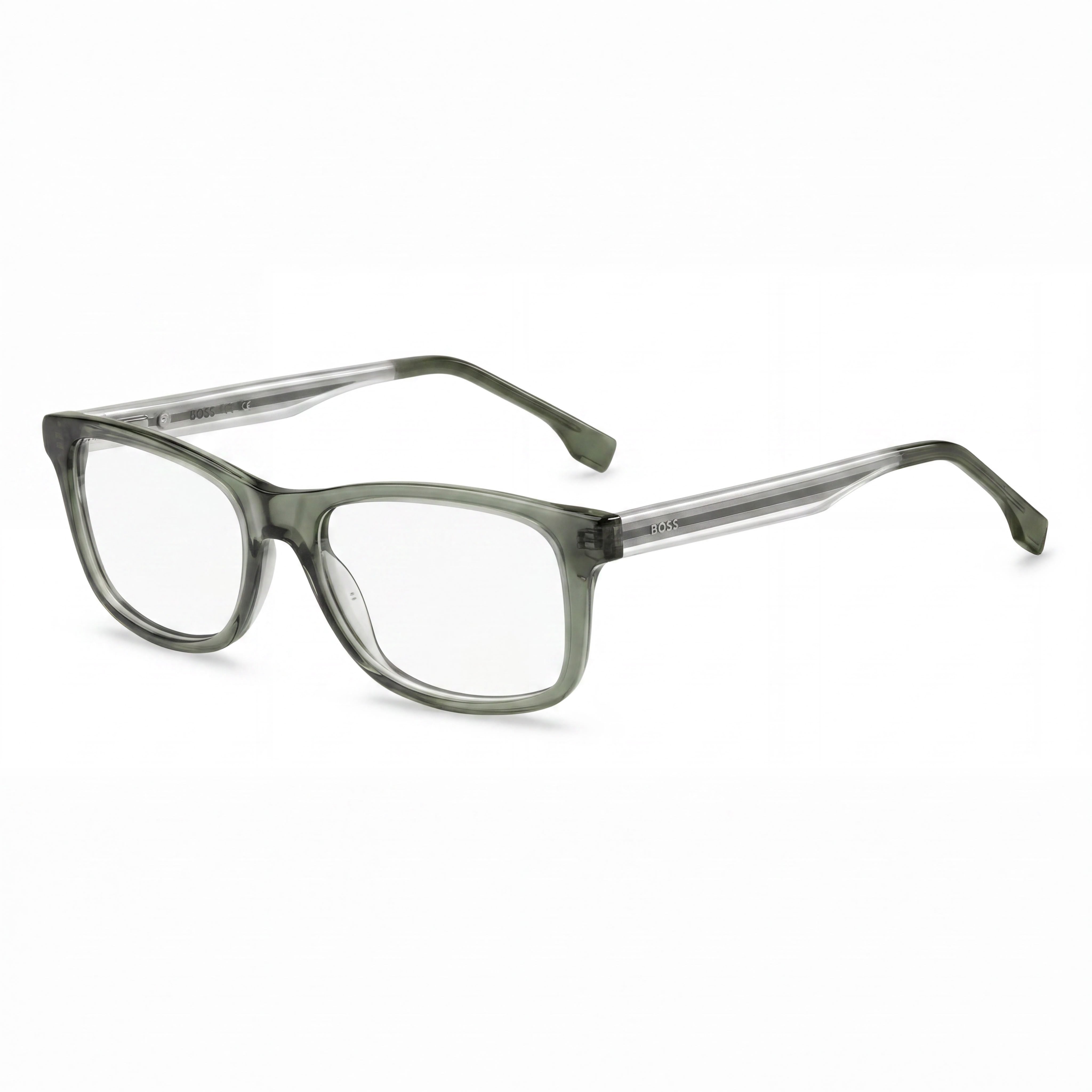 Hugo Boss 1547 Kids B59 51 Transparent Olive Green Acetate Square Full Rim Clear Lens Eyeglasses 51mm, Photo 1