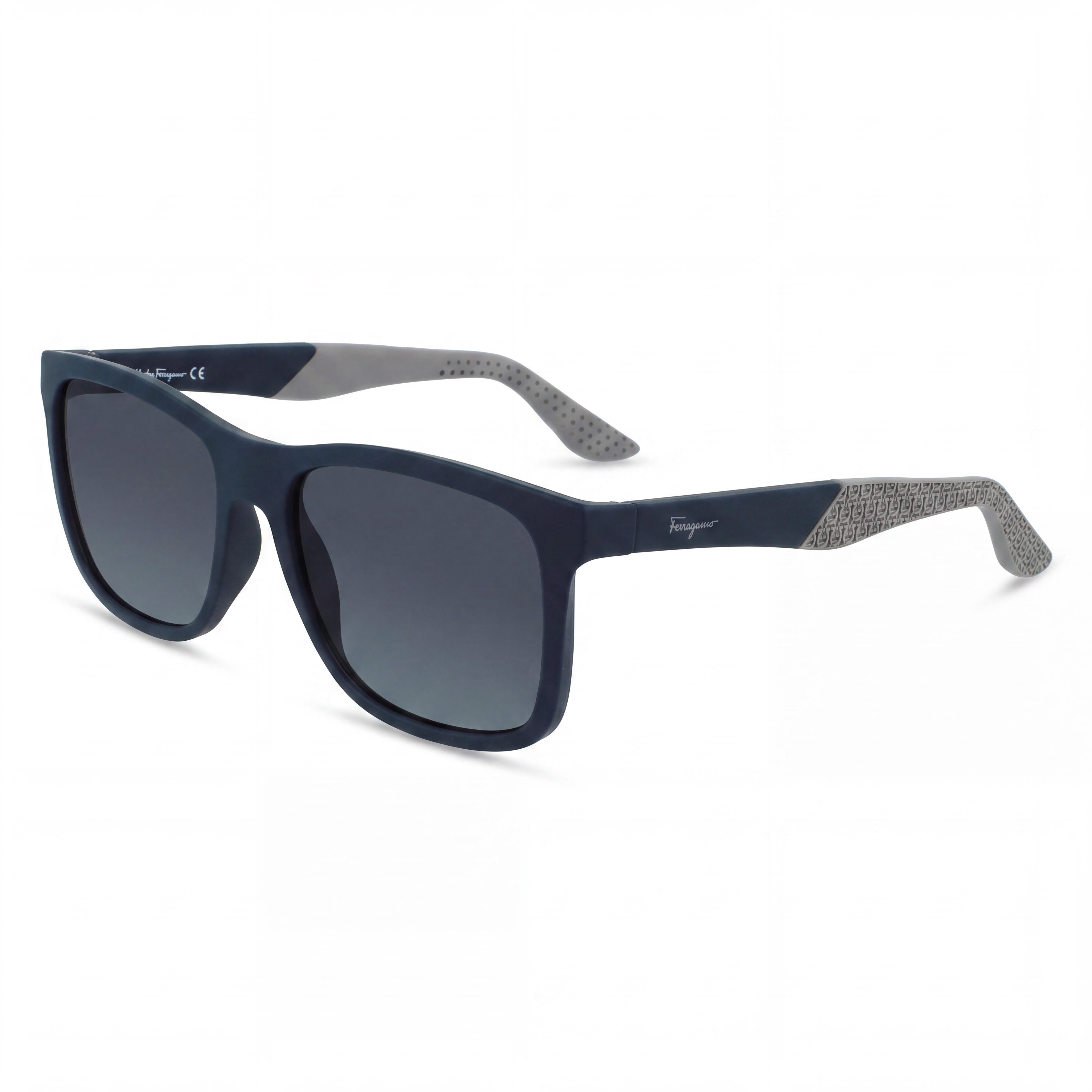Salvatore Ferragamo SF1028S Modern Unisex Plastic UV Protection Sunglasses Black Grey Logo Frame Blue Non-Polarized Lens 56mm, Photo 1