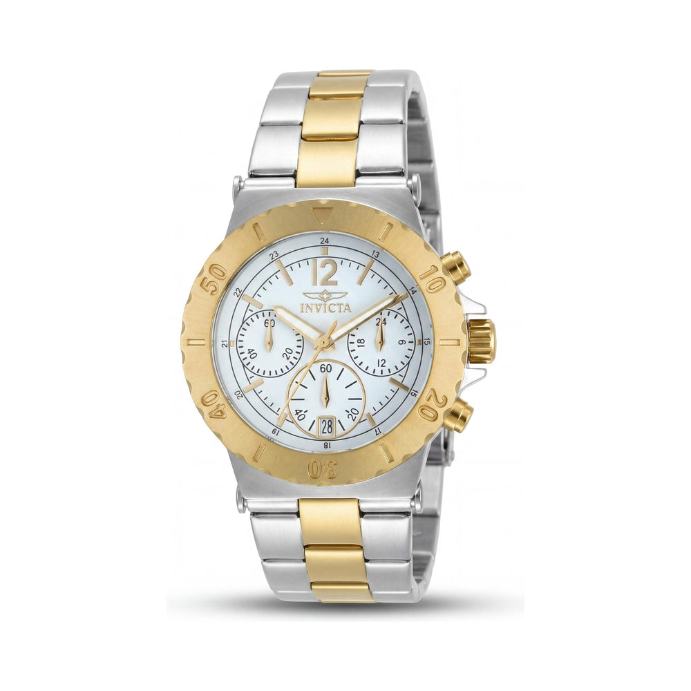 Invicta 14855 Reloj de Pulsera Minimalista para Mujer de Cuarzo Japonés, Acero Inoxidable Blanco y Tono Dorado, con Cronómetro, Resistente al Agua 50M