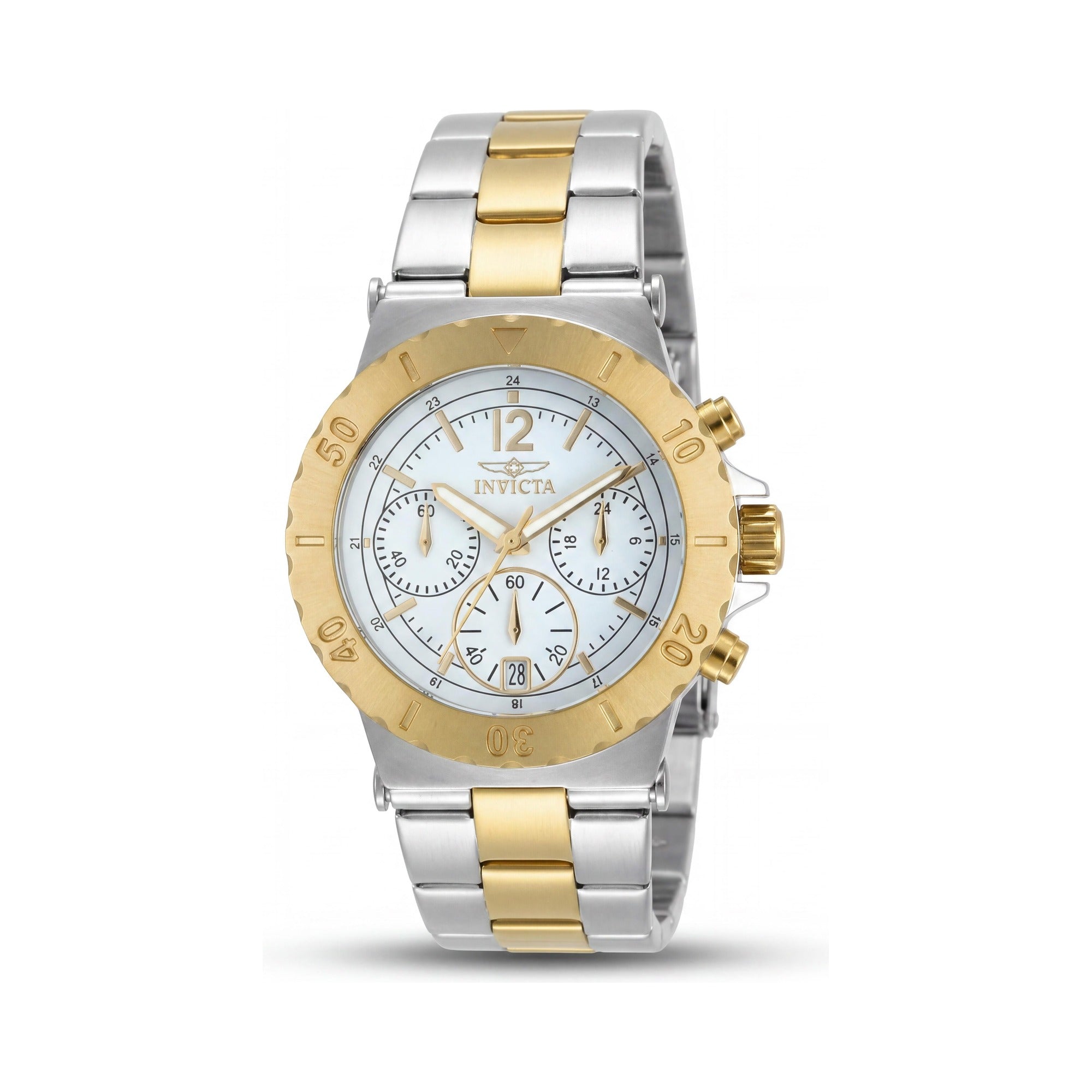 Reloj de mujer Invicta Minimalist, cronógrafo de cuarzo japonés, de acero inoxidable tono oro y blanco, resistente al agua 50 m, Photo 1