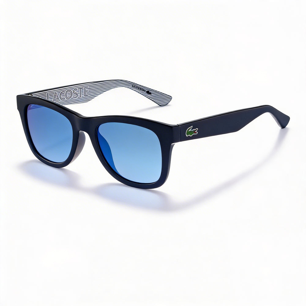 Lacoste Classic Unisex Matte Blue Plastic Frame Sunglasses with Mirrored Lenses and UV Protection, Lens Width 53mm
