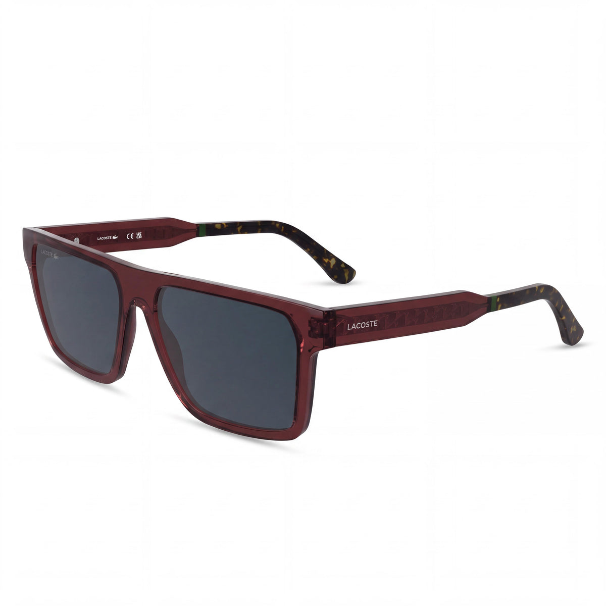 Gafas de sol para hombre Lacoste L6059S N con montura de plástico color burdeos transparente, lentes rojas y protección UV, 56 mm, Photo 1
