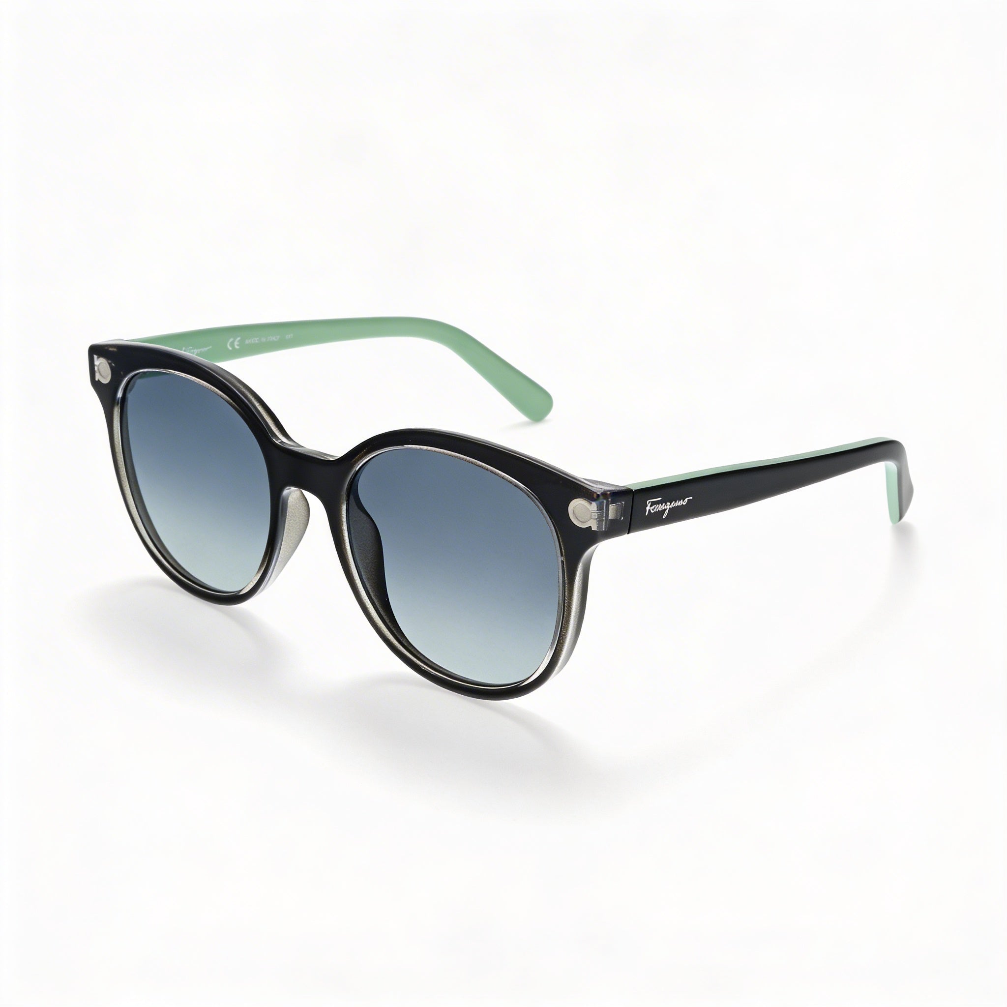 Gafas de sol Ferragamo Classic para mujer, de cristal, negras, verdes, gris degradado, montura de plástico, lentes gris degradado, con protección UV, 53 mm, Photo 1
