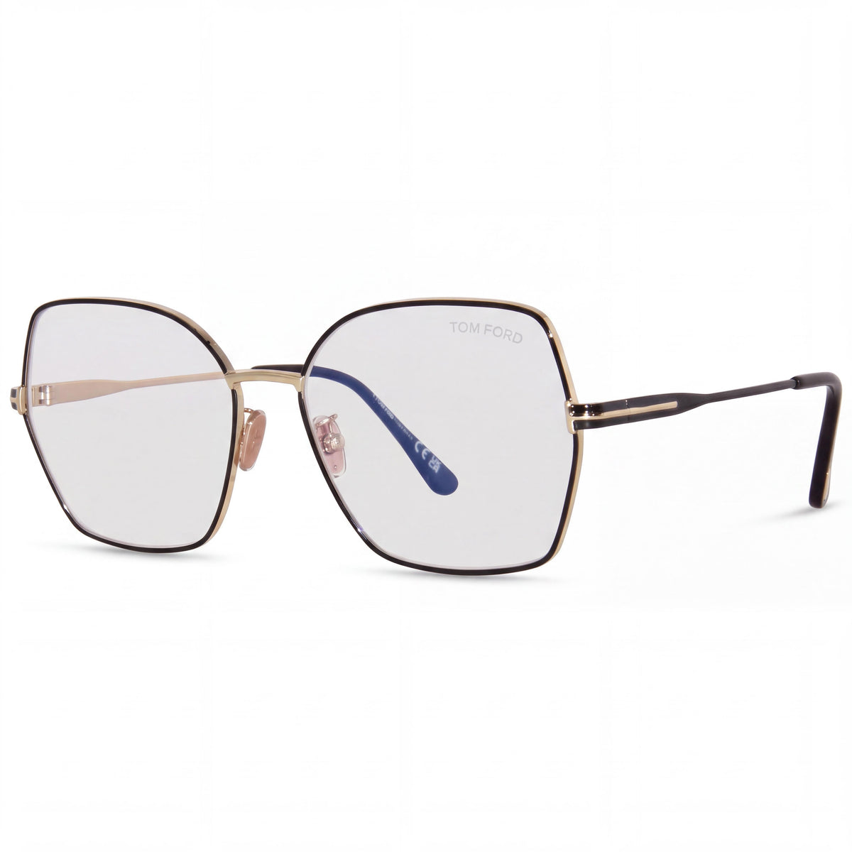 Tom Ford Ft5876-b Women's Shiny Pale Gold and Black Enamel Blue Light Filter Metal Square Eyeglasses 56-16-140, Photo 1