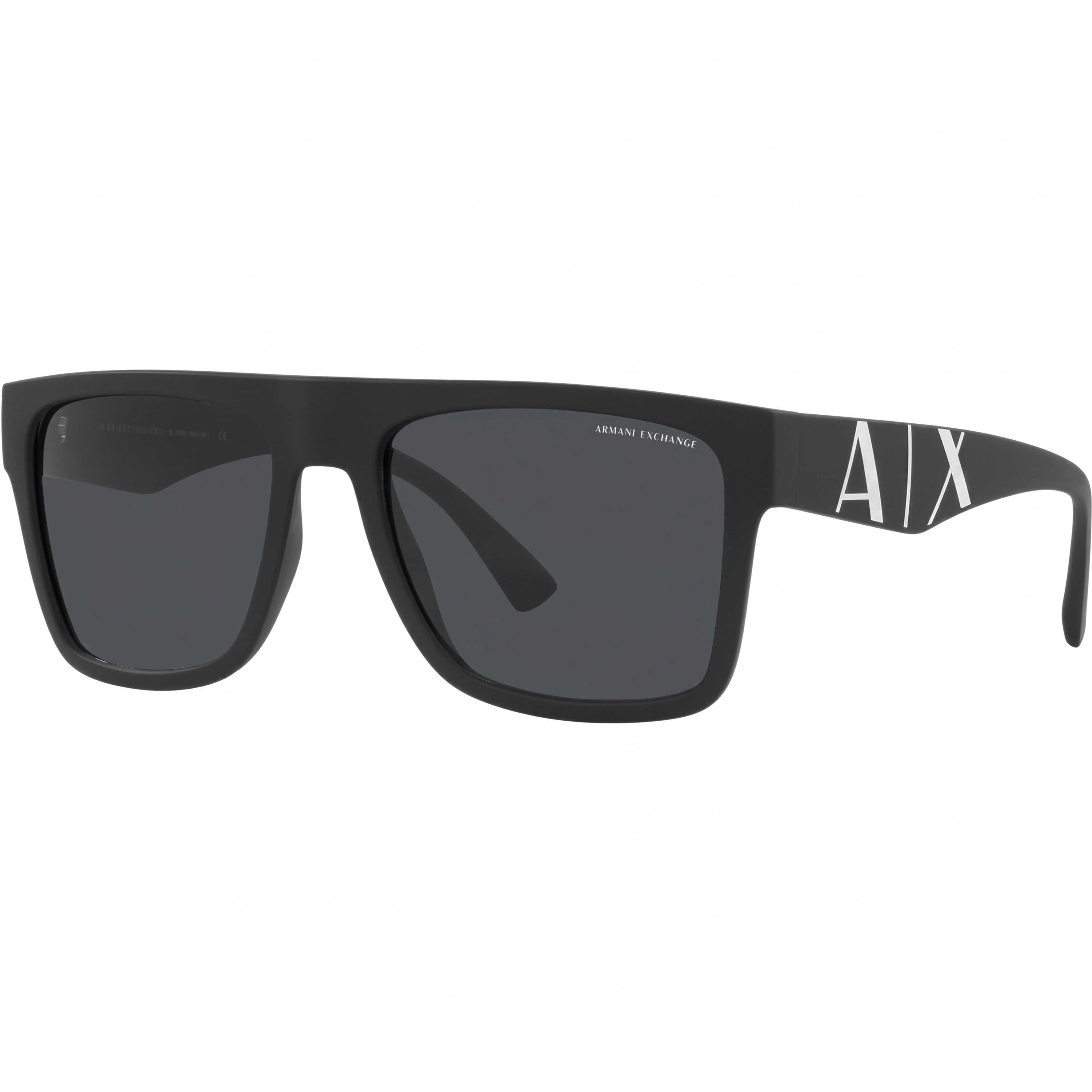 A|X Armani Exchange Modern Minimalist Men’s Matte Black Plastic Sunglasses with Dark Grey Lenses 55mm, Photo 1
