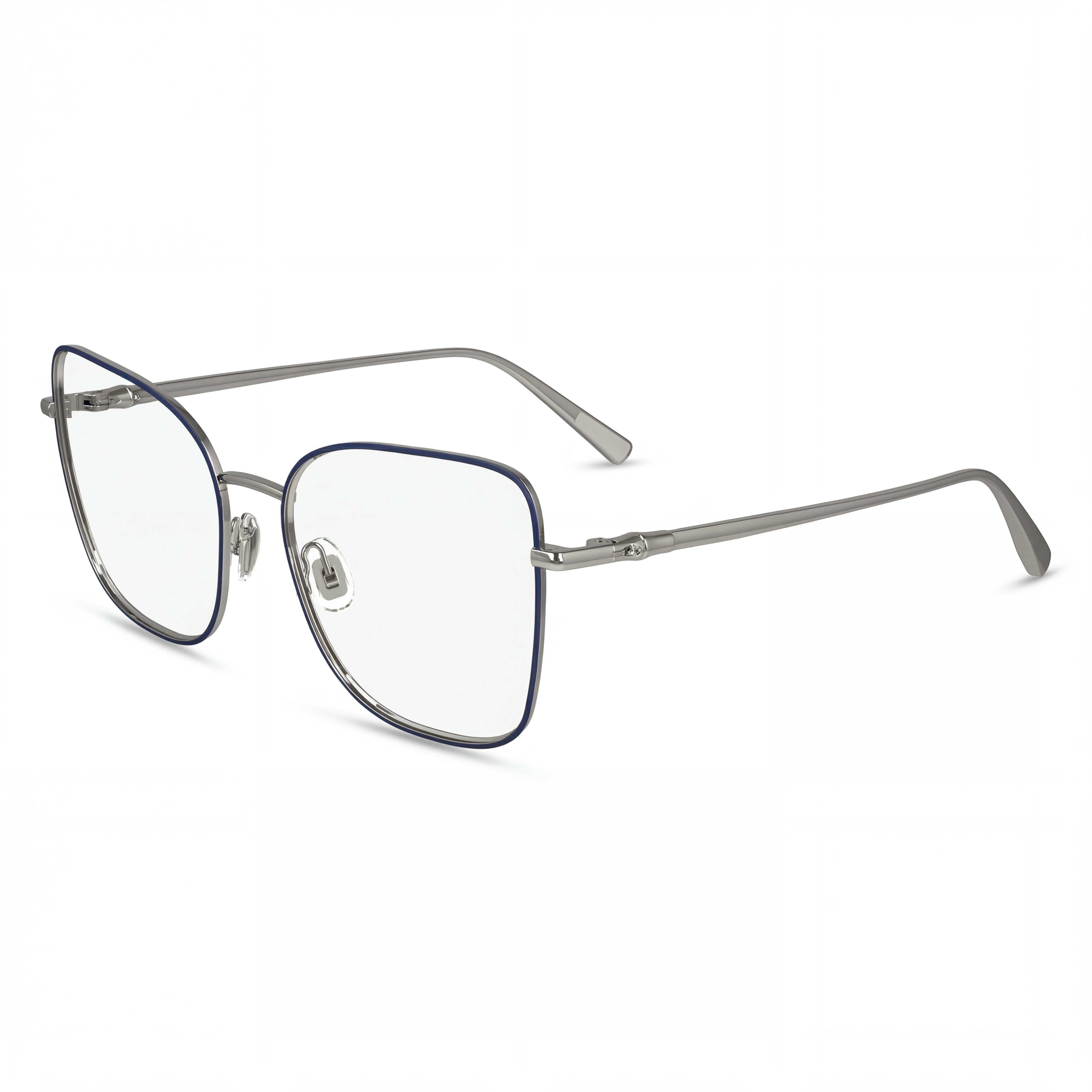 Gafas de sol modernas Longchamp para hombre con montura de metal en azul plateado y lentes azul plateado a juego, 52 mm, Photo 1