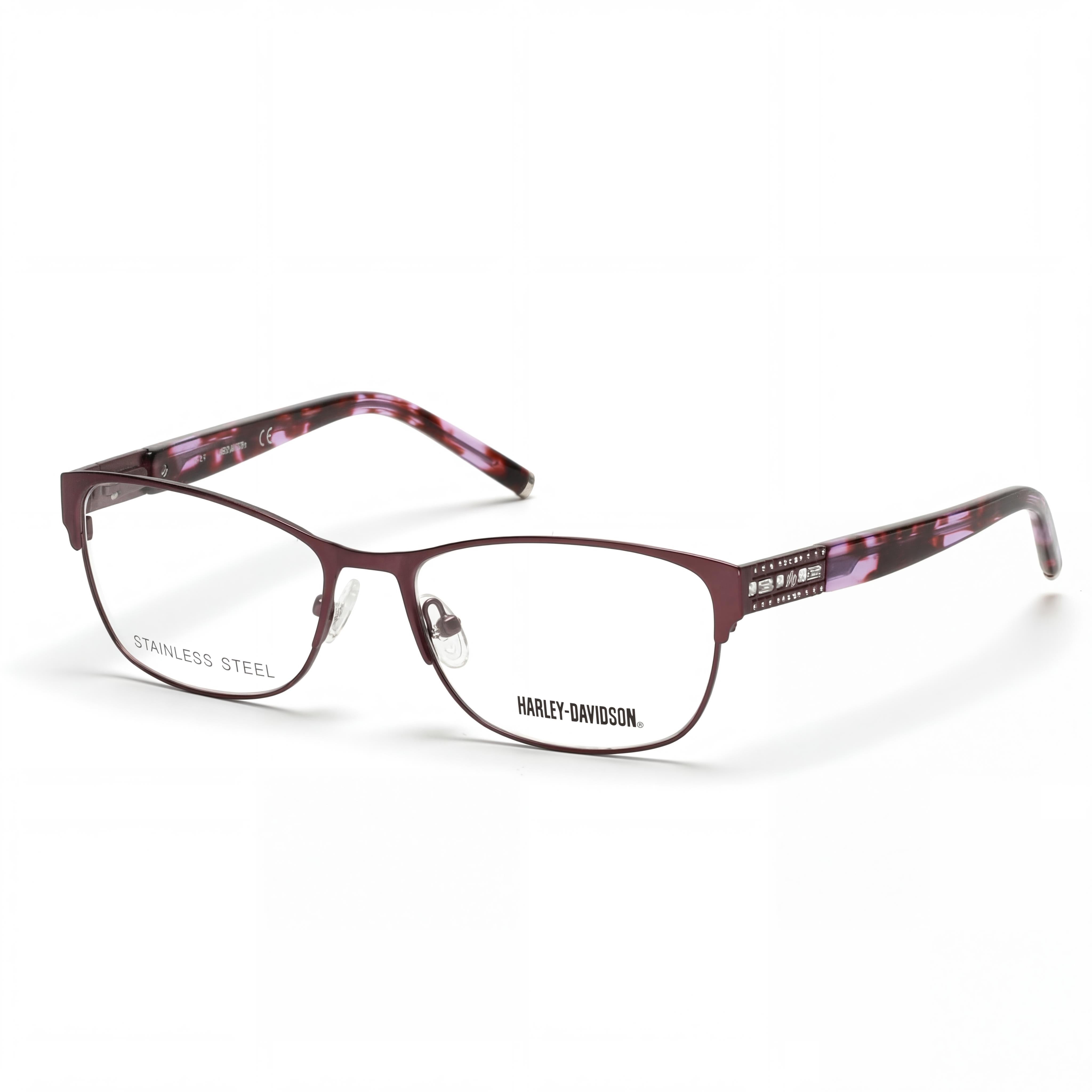 Gafas de metal Harley-Davidson HD0540 para mujer, montura violeta mate y habana coloreada, sin lentes, 56 mm, Photo 1