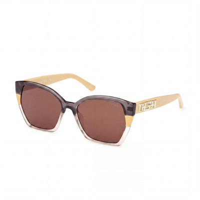 Guess Women's UV Protective Sunglasses, Yellow Striped Polycarbonate, Brown Lens, 55mm