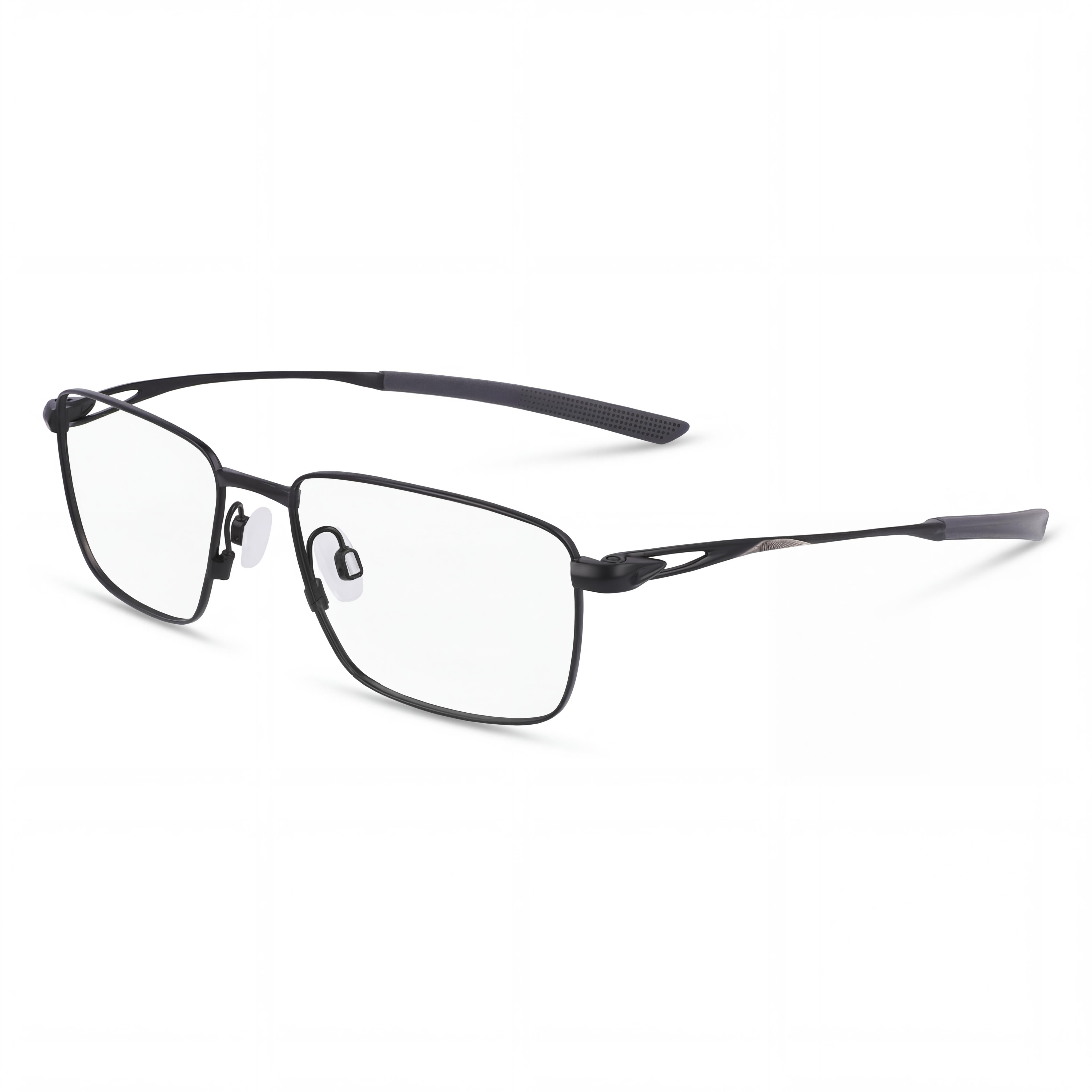Nike 6046 Unisex Full Rim Rectangle Titanium Eyeglasses Satin Black 55-17-145, Photo 1