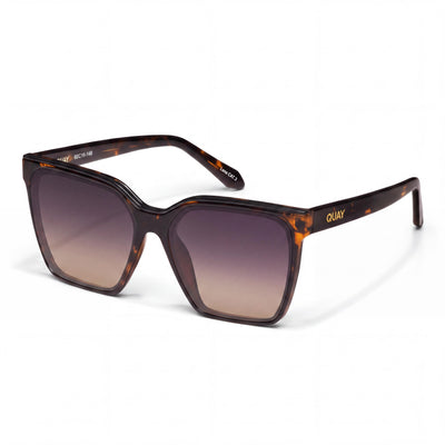QUAY AUSTRALIA Level Up Women's Tortoise Square Sunglasses, Smoke Taupe Polarized UV Lenses 58mm