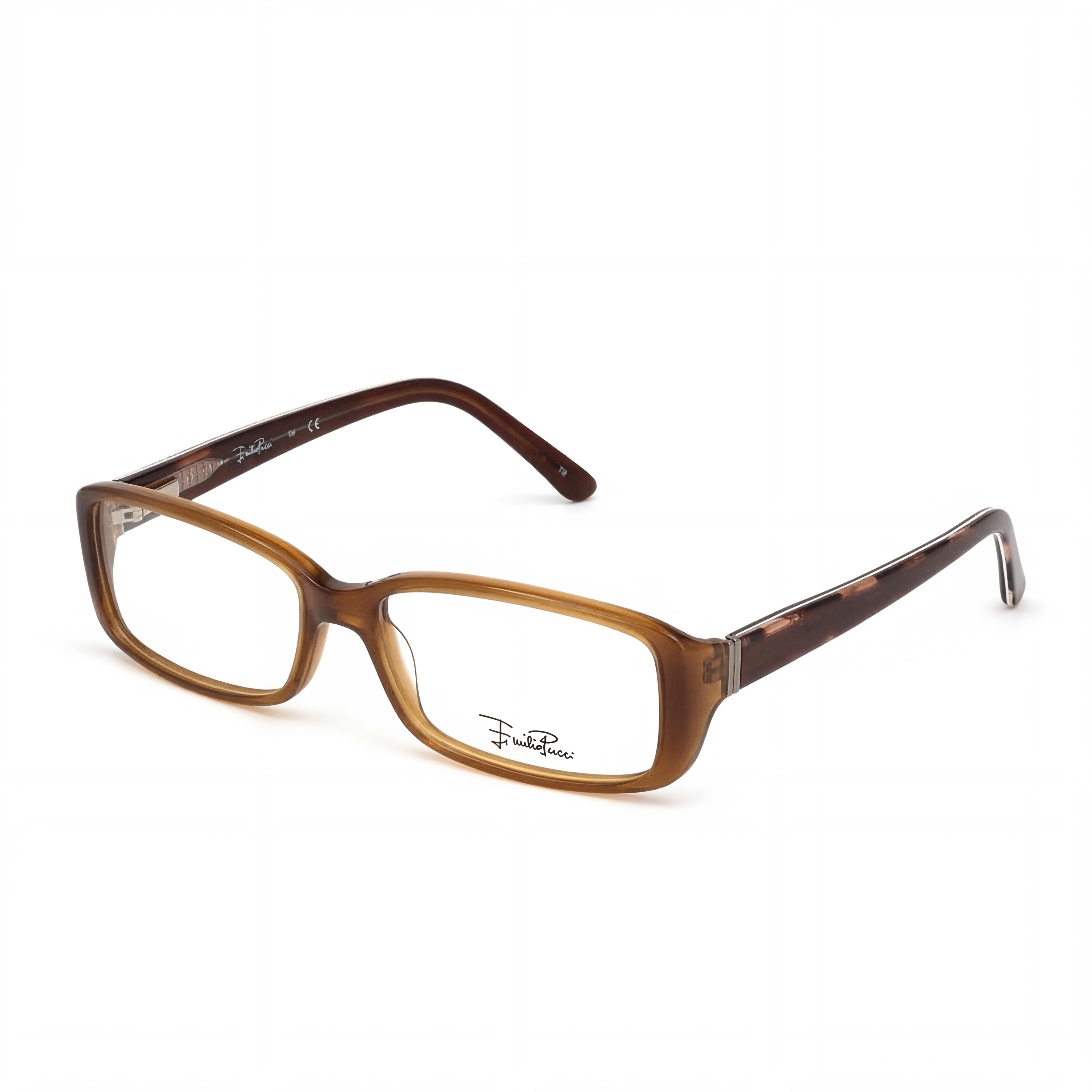 Emilio Pucci Modern Unisex Light Brown Plastic Full Rim Rectangle Eyeglass Frames for Customisable Lenses 53mm, Photo 1