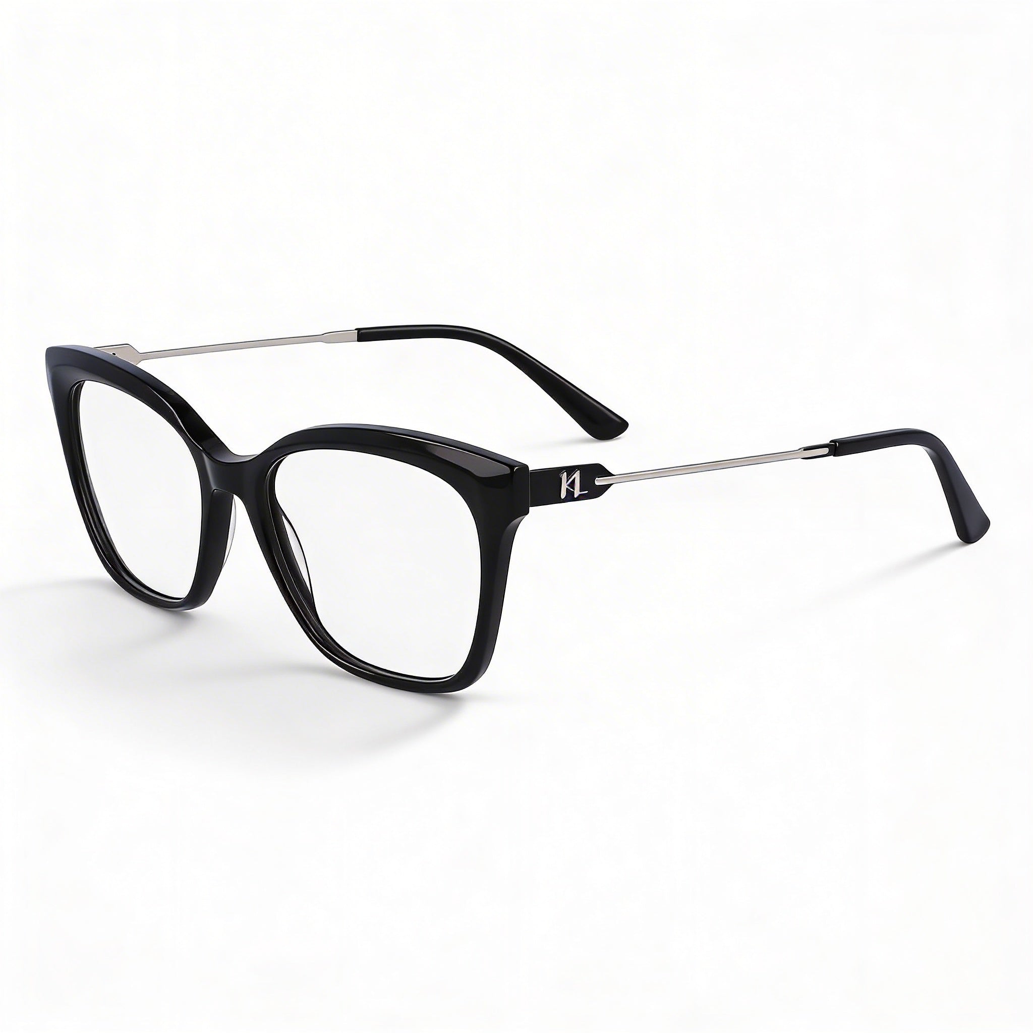 KARL LAGERFELD Women's Casual Black Acetate Frame Eyeglasses with Transparent Plastic Lenses 54-17-140, Photo 1