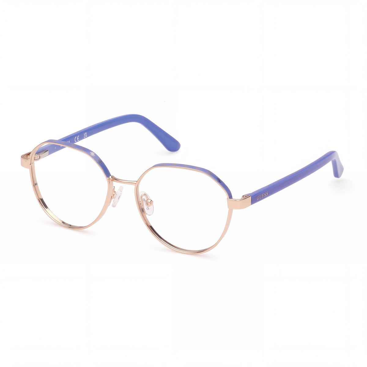 GUESS Gu50124 Gafas metálicas para mujer con lentes de policarbonato, montura en azul monocolor dorado pálido brillante 51-16-140, Photo 1