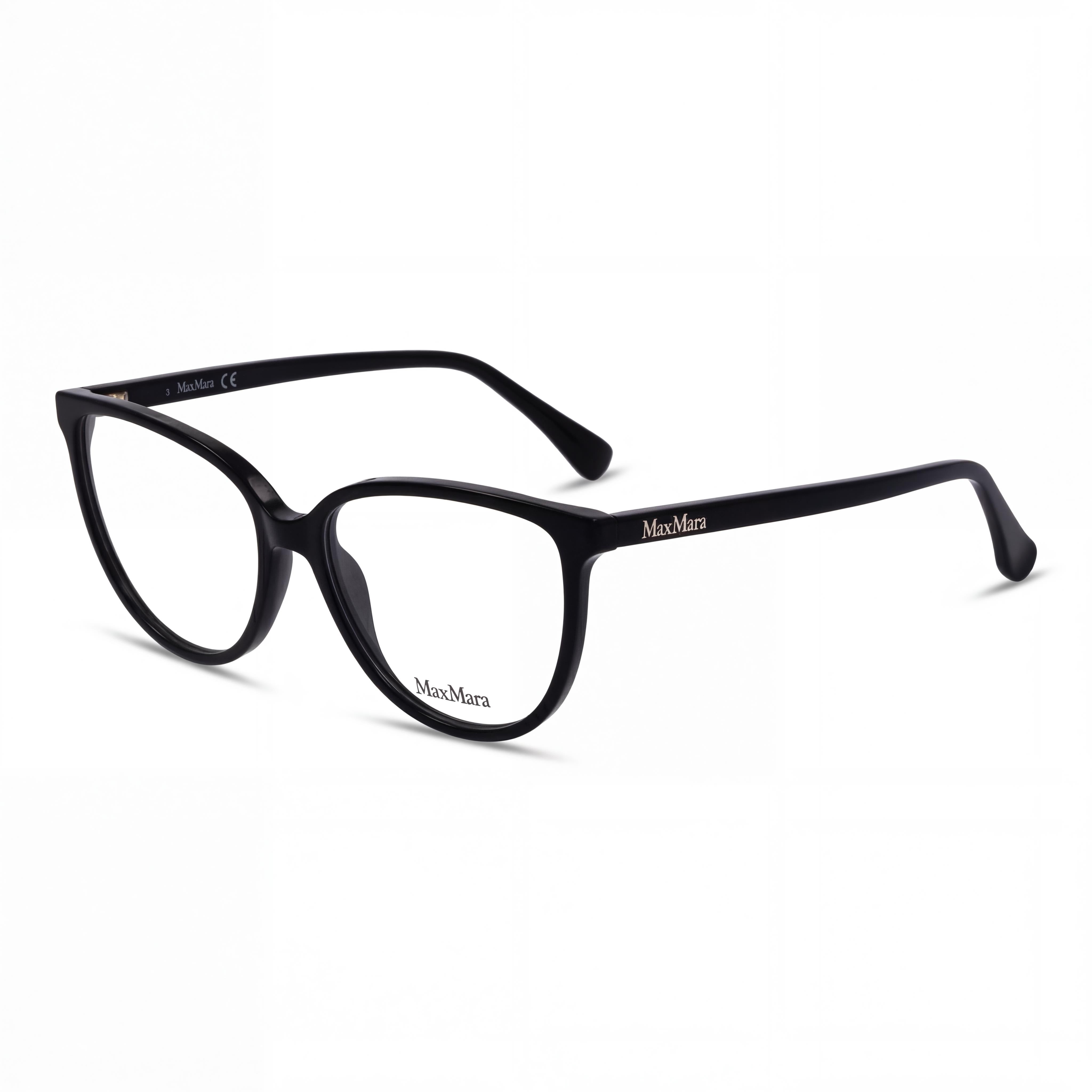 MaxMara Casual Women's Shiny Black Acetate Frame Eyeglasses with Transparent Lenses, 54mm Lens Width, Photo 1