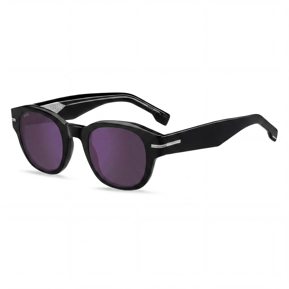 HUGO BOSS BLACK BOSS 1717/S Gafas de sol para mujer de acetato negro con protección UV y lentes antirreflejos de espejo violeta de 48 mm