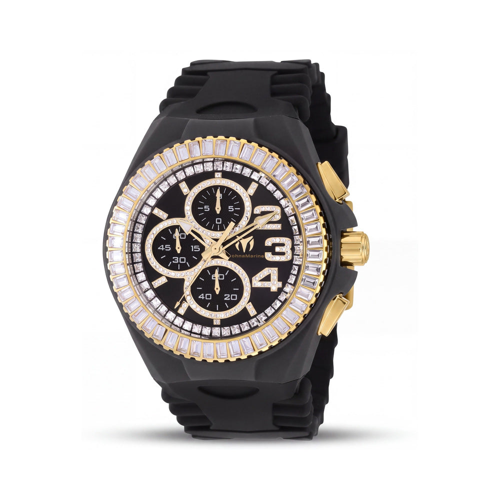 Technomarine TM-121187 Men's Chronograph Gold-tone Stainless Steel Black Silicone Band 45mm Quartz 200M Water Resistant Watch