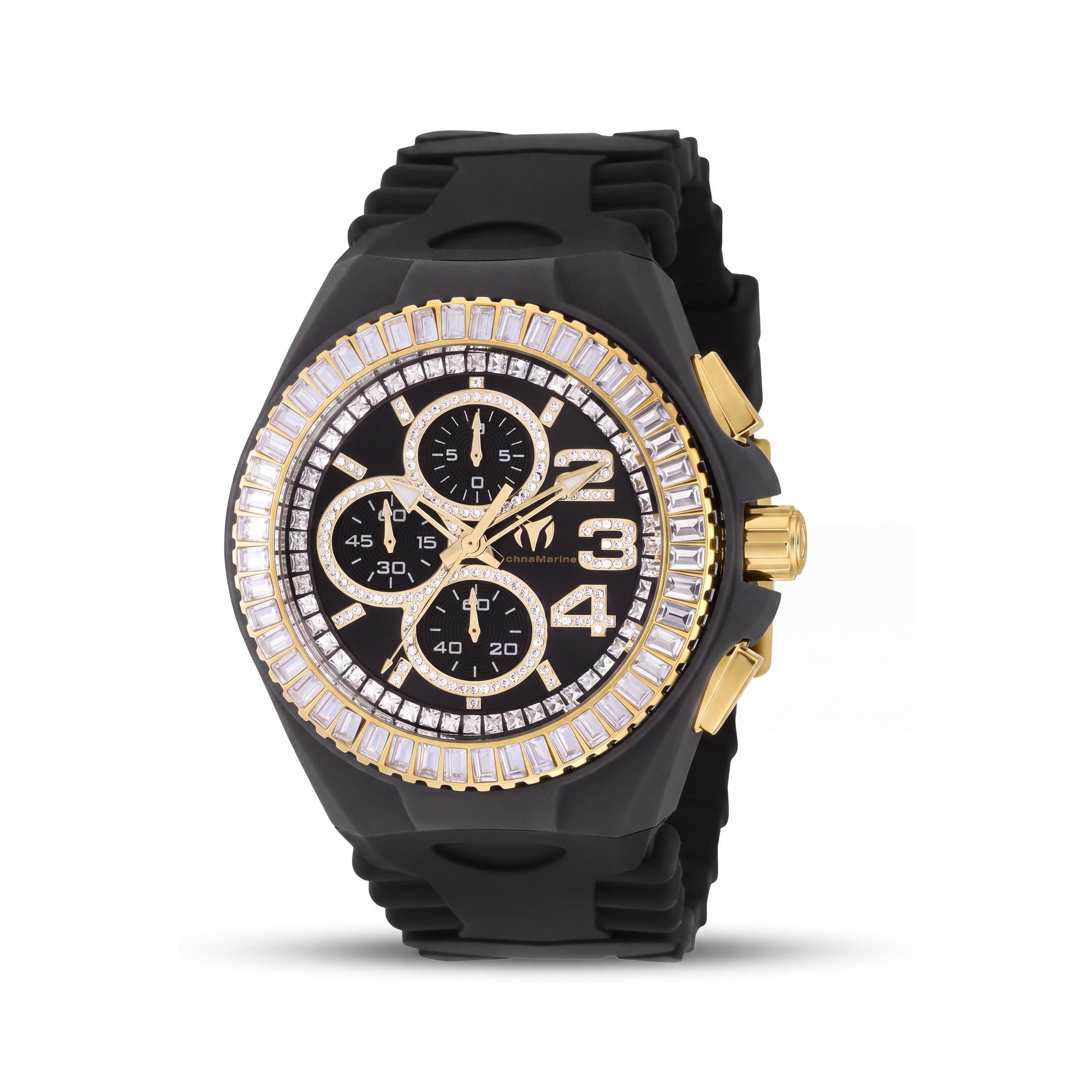 Technomarine TM-121187 Men's Chronograph Gold-tone Stainless Steel Black Silicone Band 45mm Quartz 200M Water Resistant Watch, Photo 1