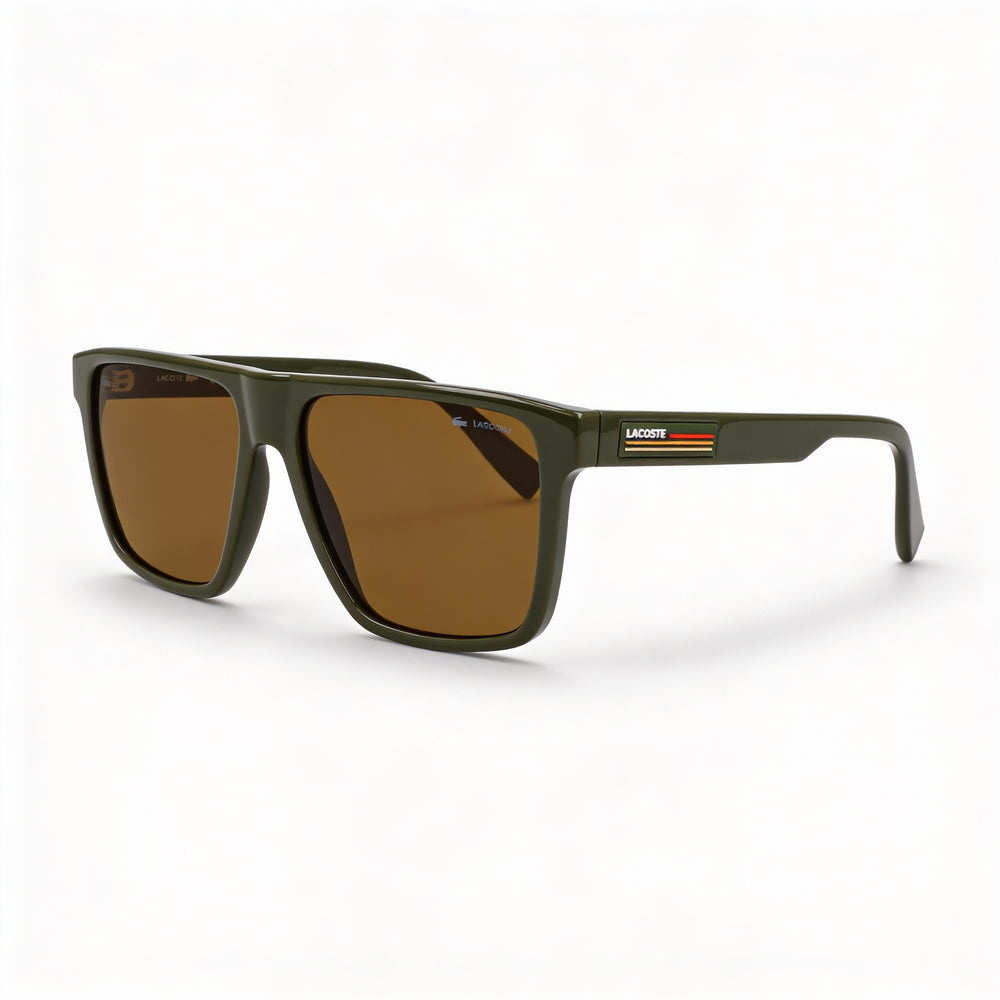 Lacoste L6027s Unisex Plastic Khaki Frame Brown Lenses 57mm UV Protection Sunglasses