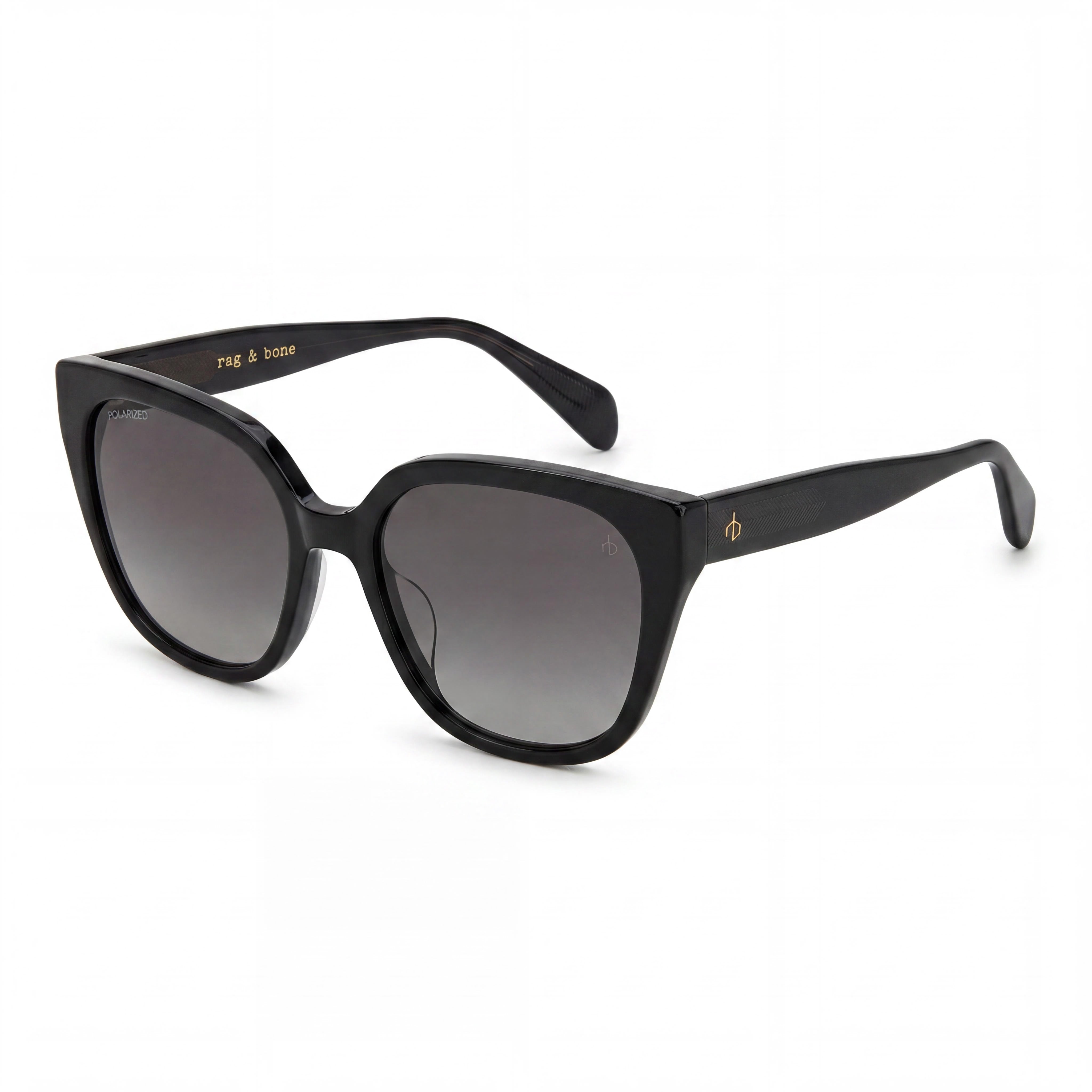 Gafas de sol clásicas Rag & Bone para mujer, de plástico negro, polarizadas, con protección UV y tonos grises, 56 mm, Photo 1