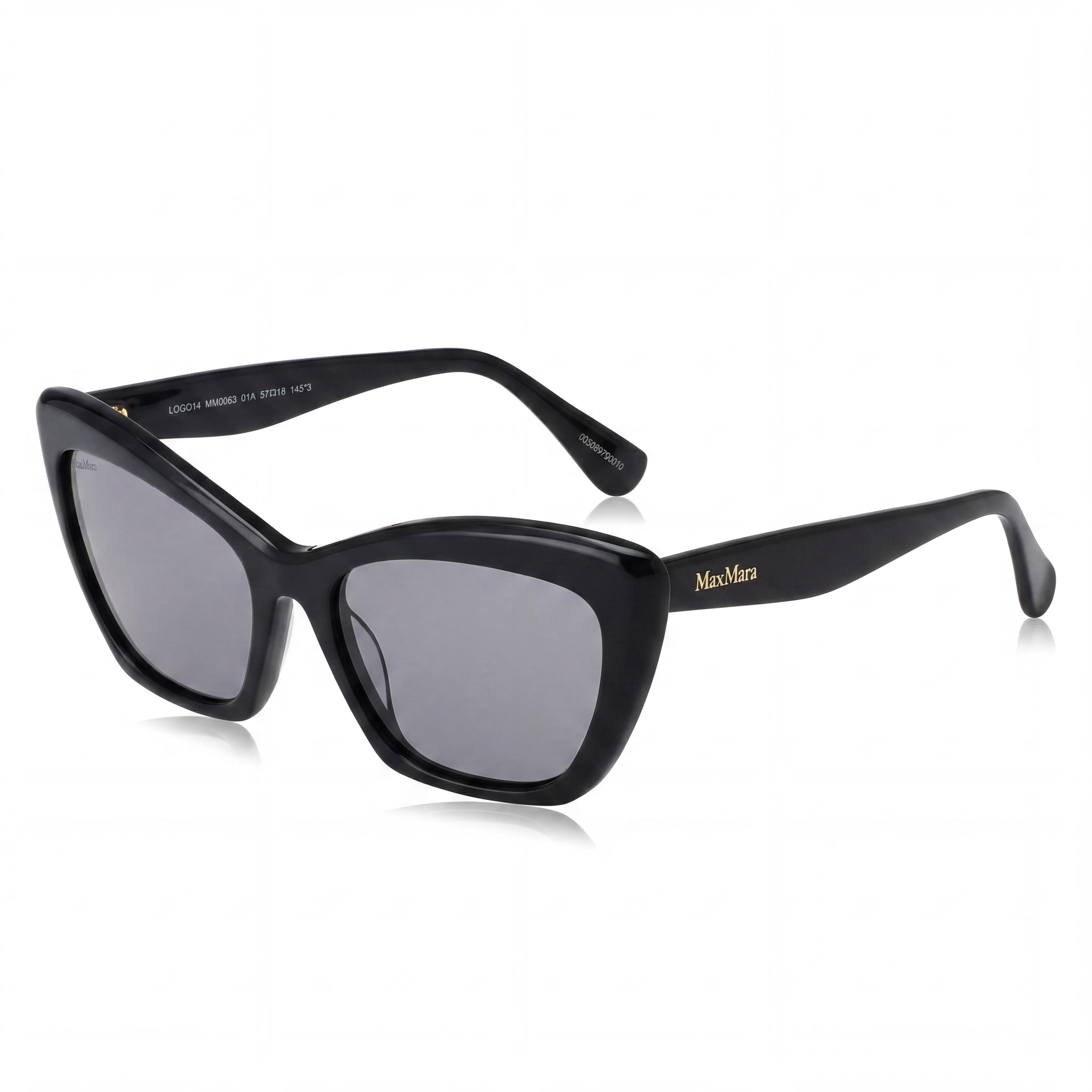 MaxMara Modern Women's Black Plastic Frame Smoke Lens Sunglasses (Lens Width 57mm, Bridge 18mm, Temple 145mm), Photo 1