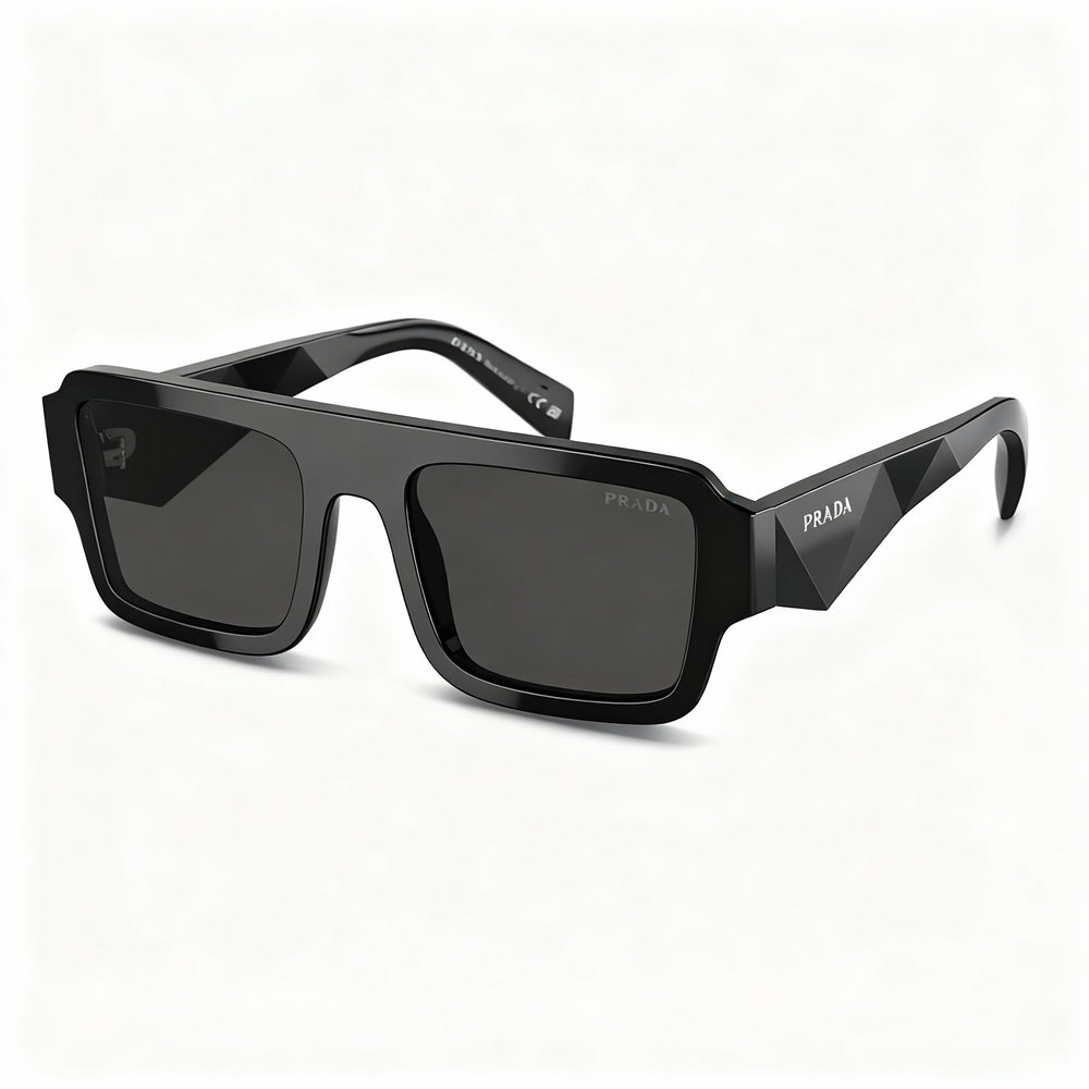 Gafas de sol Prada PR A05SF de plástico con montura asiática para hombre, montura negra, lentes grises no polarizadas, 55-19-145