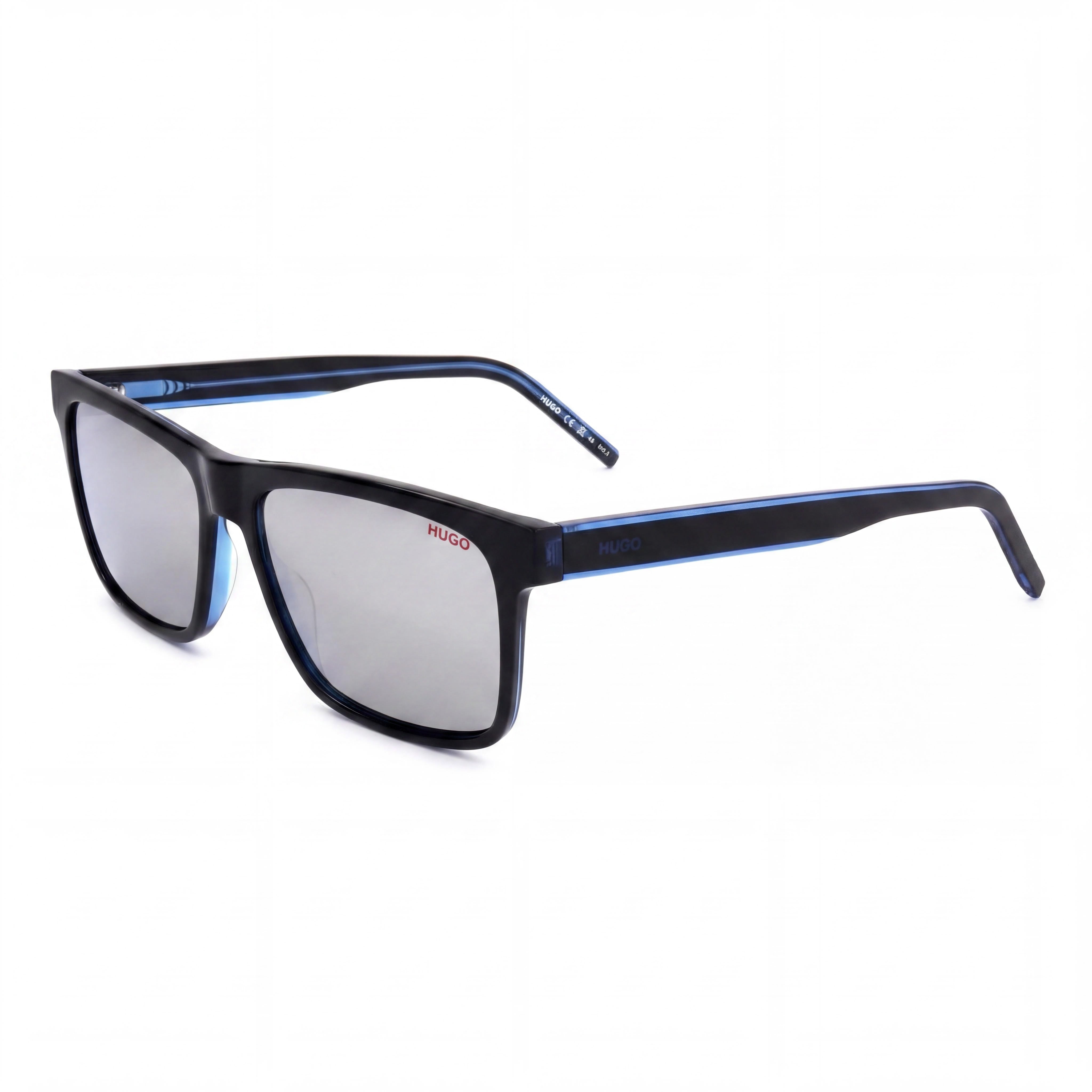 HUGO Casual Men's Acetate Black Frame Sunglasses with Black Polycarbonate Lenses, UV Protection, 56mm Lens Width, Photo 1