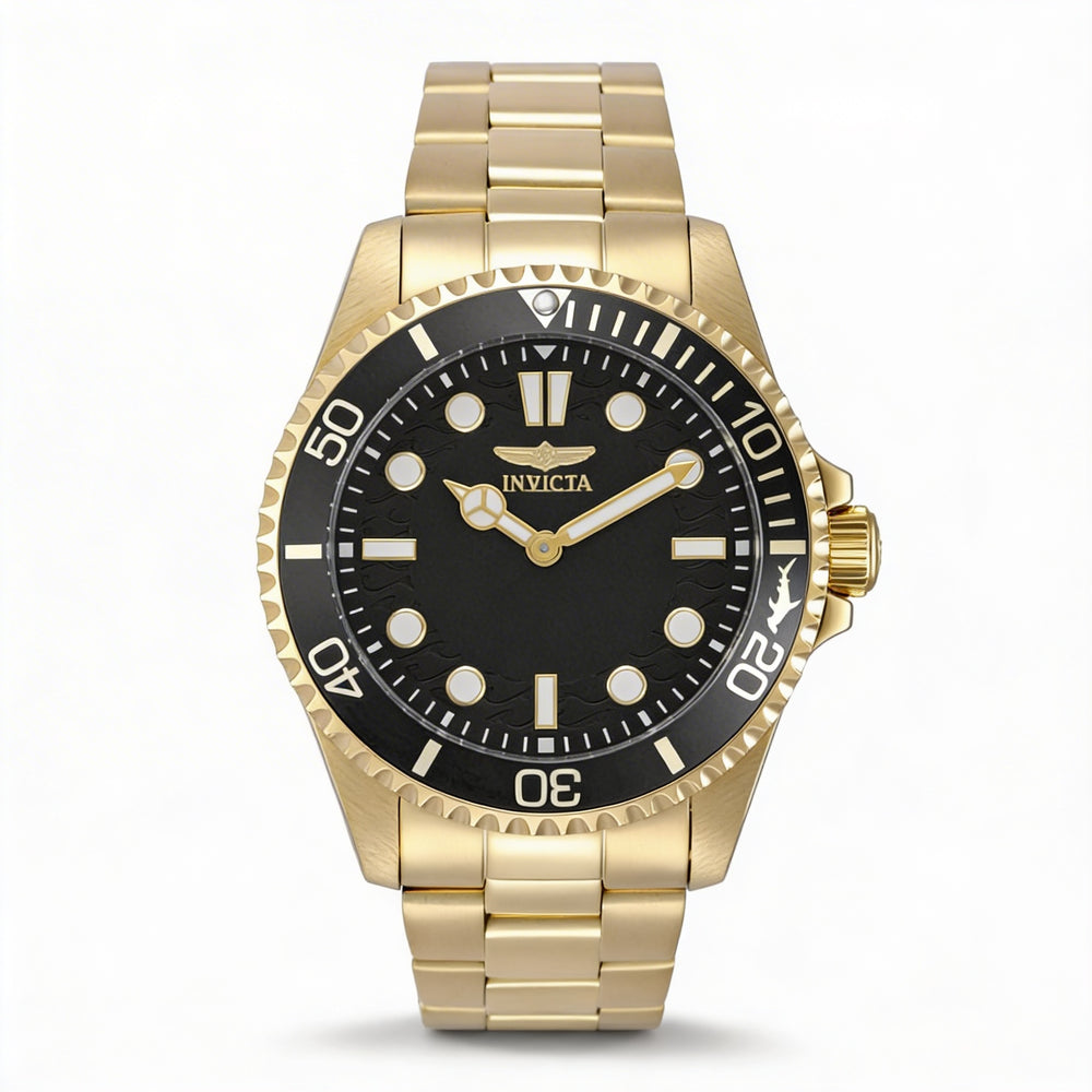 Reloj Invicta Pro Diver 49701 unisex de cuarzo, acero inoxidable dorado, esfera negra, resistente al agua hasta 10 bares, 43 mm