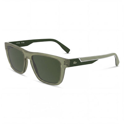 Gafas de sol rectangulares para hombre Lacoste L6058s con montura de plástico en color caqui mate y lentes sólidas verdes no polarizadas con protección UV de 54 mm