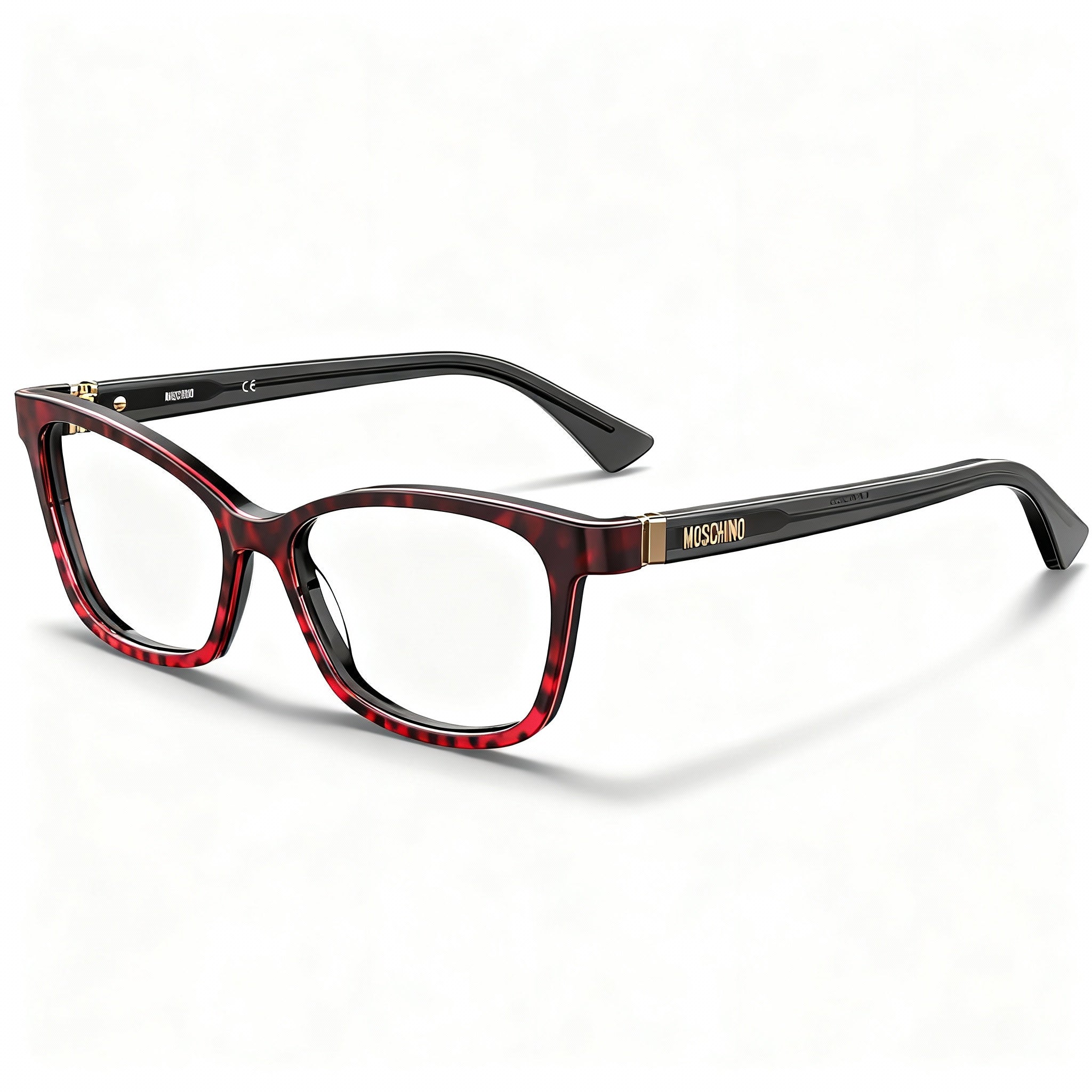 Moschino Eyewear Women's Plastic Frame Eyeglasses in Red Leopard Brown with 55mm Lens Width