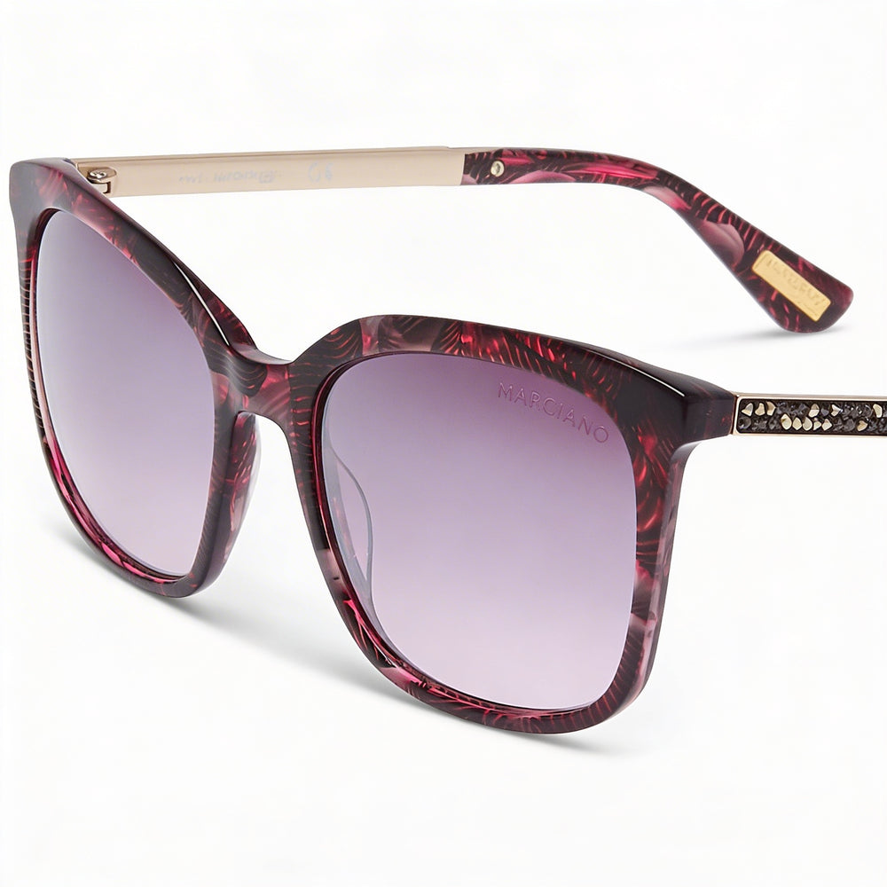 Guess Classic Women's Shiny Violet Plastic Frame Mirrored Burgundy Plastic Non-Polarized Sunglasses 54mm