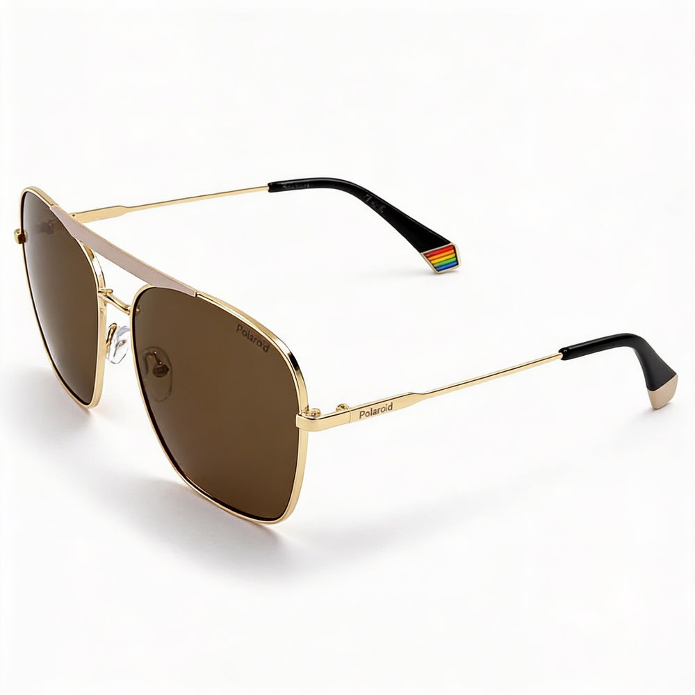 Polaroid Casual Women's Stainless Steel Sunglasses, Matte Ivory Gold Frame, UV Protection, 59mm Lens