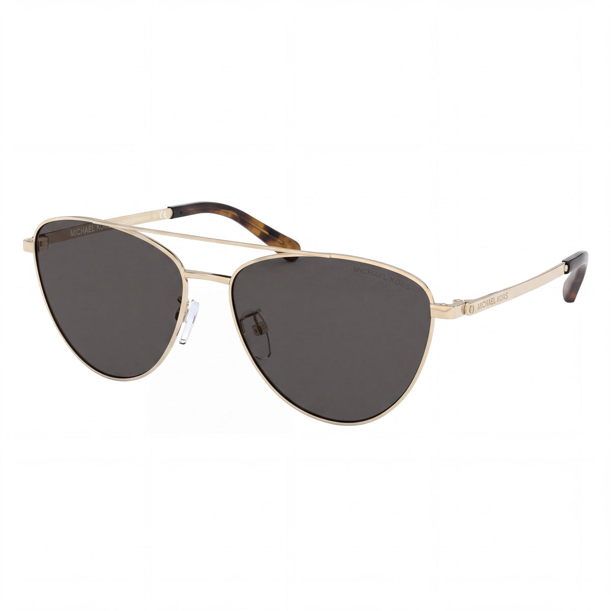 Michael Kors 0mk1056 Women's Aviator Metal Sunglasses Light Gold Dark Grey Solid Frame 58mm UV Protection, Photo 1