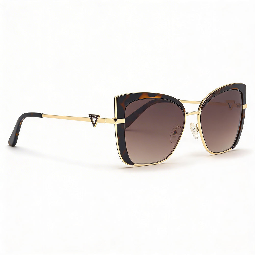Gafas de sol GUESS Cat-eye tintadas para mujer, montura de metal color habana oscuro, lentes degradadas marrones, protección UV, 56 mm
