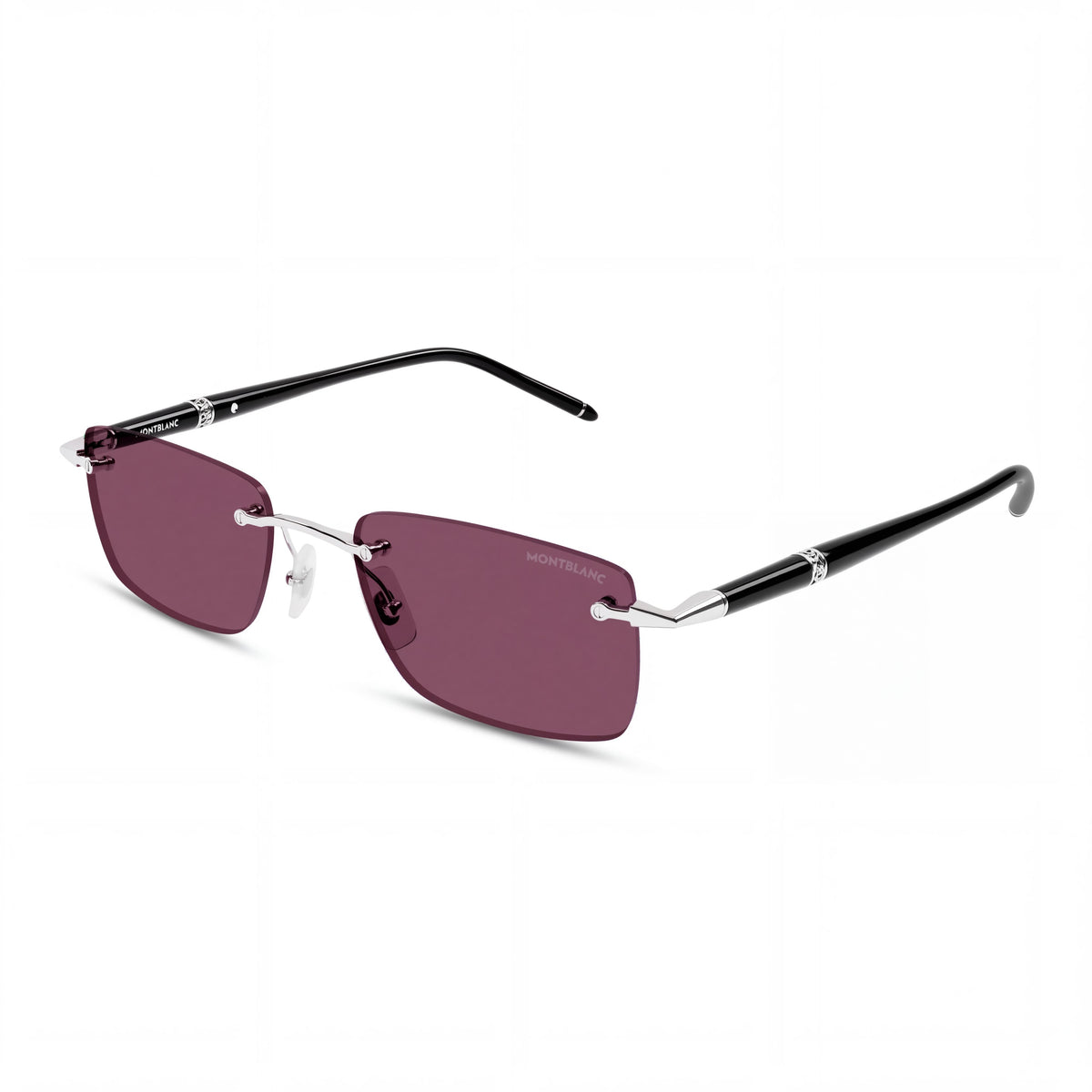 MONTBLANC Casual Men's Sunglasses, Silver-Black-Violet Metal Frame with Black & Brown Lenses, UV Protection 54mm, Photo 1